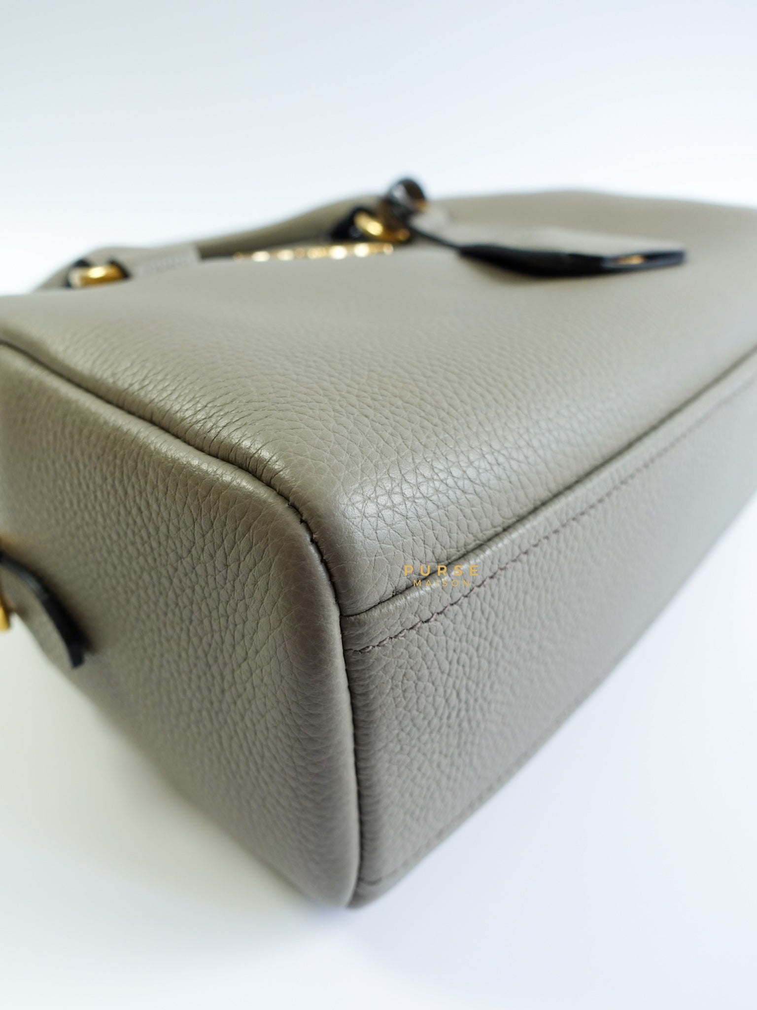 1BB108 Bauletto Gray Vitello Phenix in Gold Hardware | Purse Maison Luxury Bags Shop