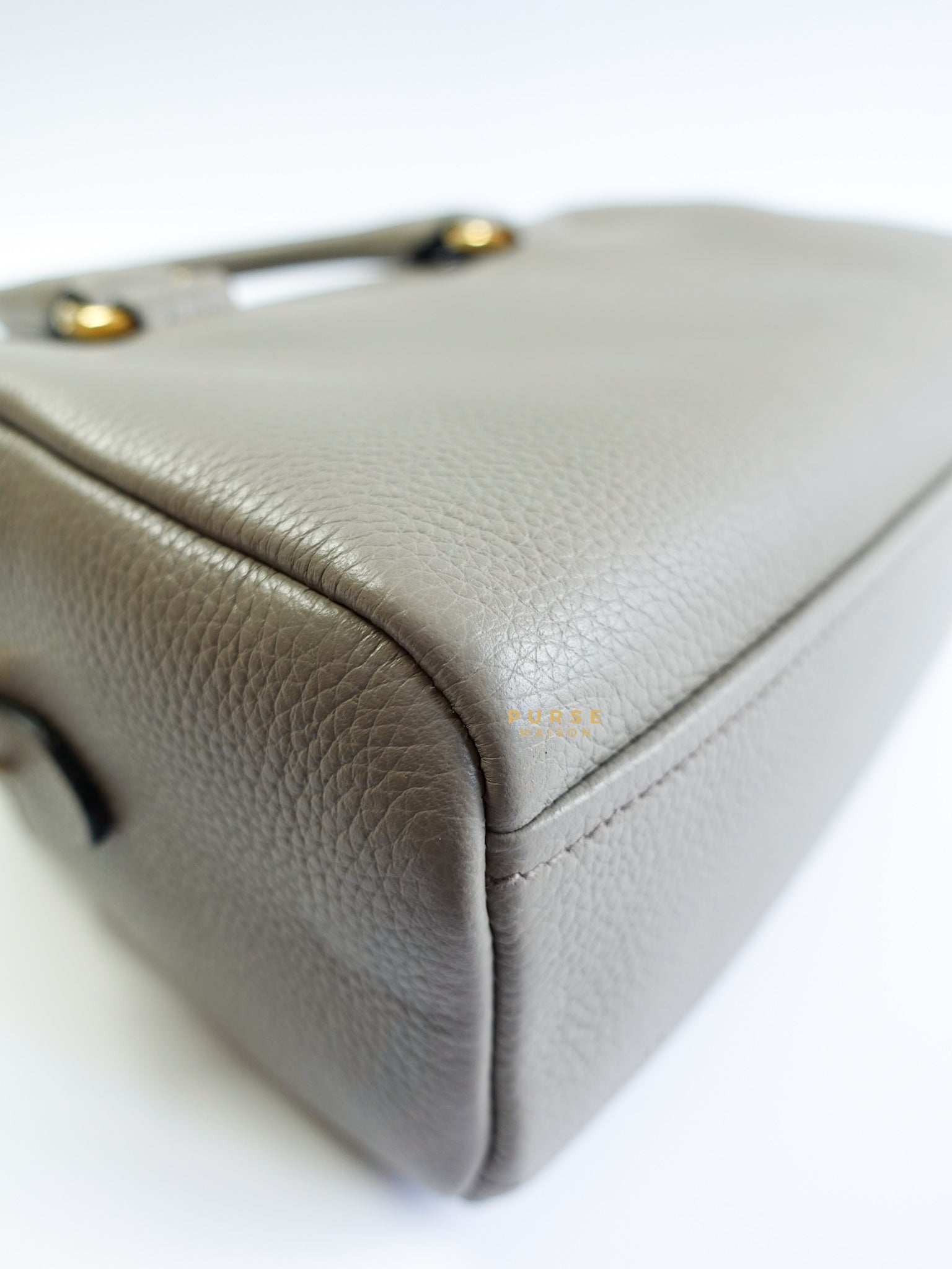 1BB108 Bauletto Gray Vitello Phenix in Gold Hardware | Purse Maison Luxury Bags Shop