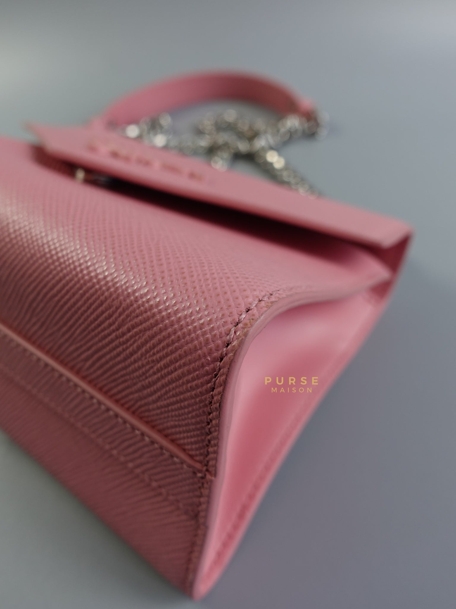 1BD127 Saffiano Pink Identity Chain Strap Bag | Purse Maison Luxury Bags Shop