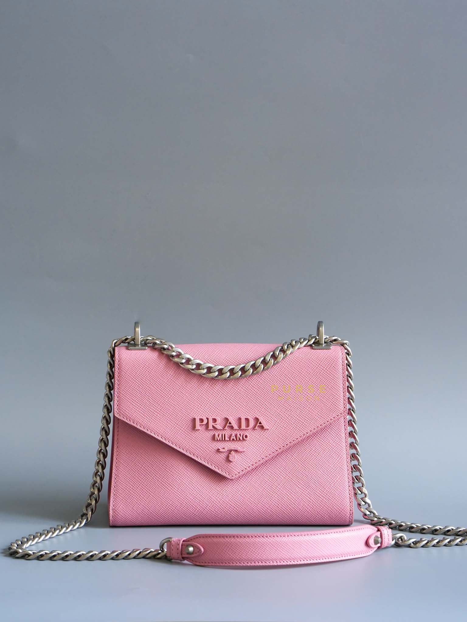 1BD127 Saffiano Pink Identity Chain Strap Bag | Purse Maison Luxury Bags Shop