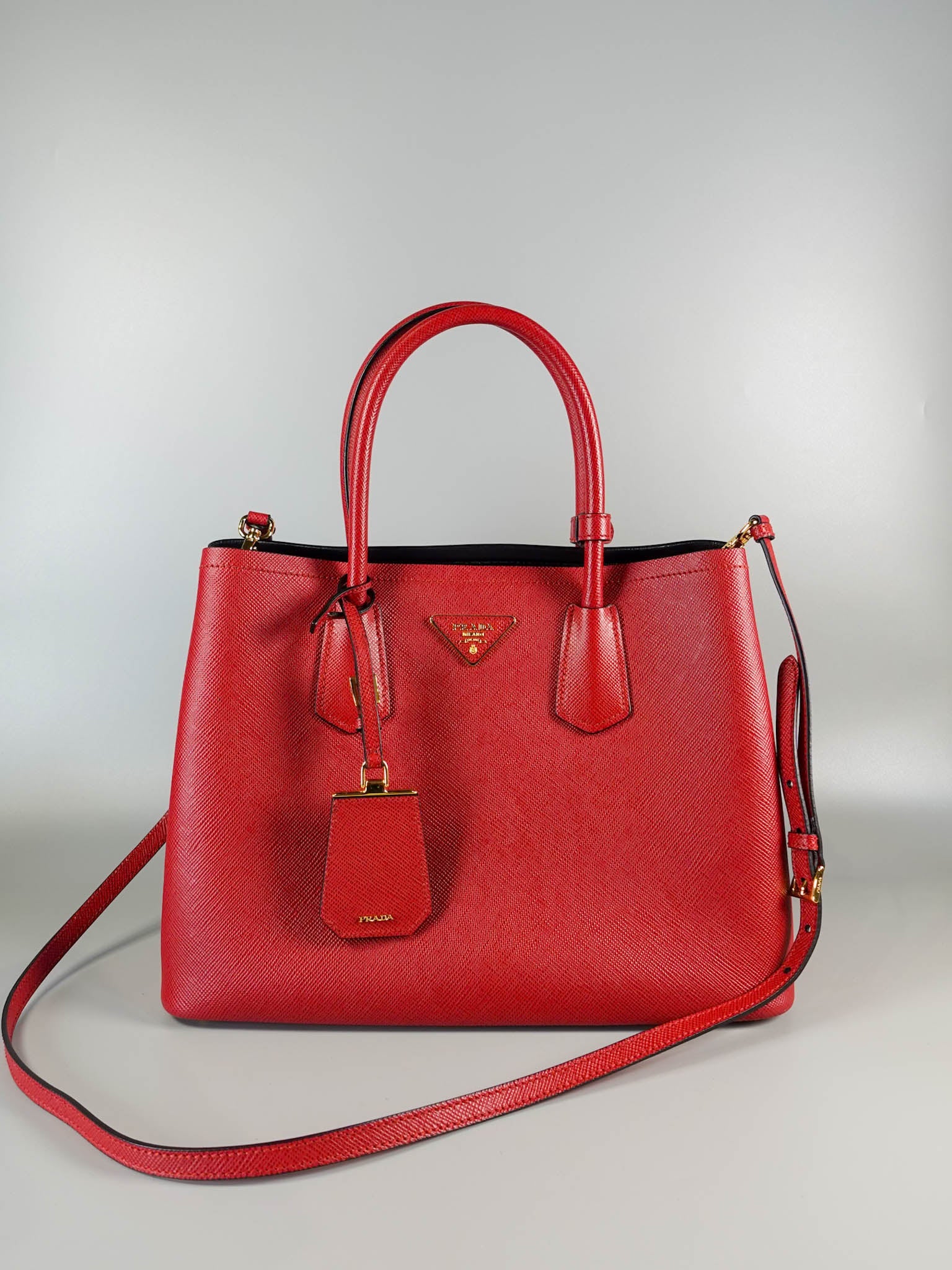 1BG775 Saffiano Cuir Leather Double Bag (Red) | Purse Maison Luxury Bags Shop