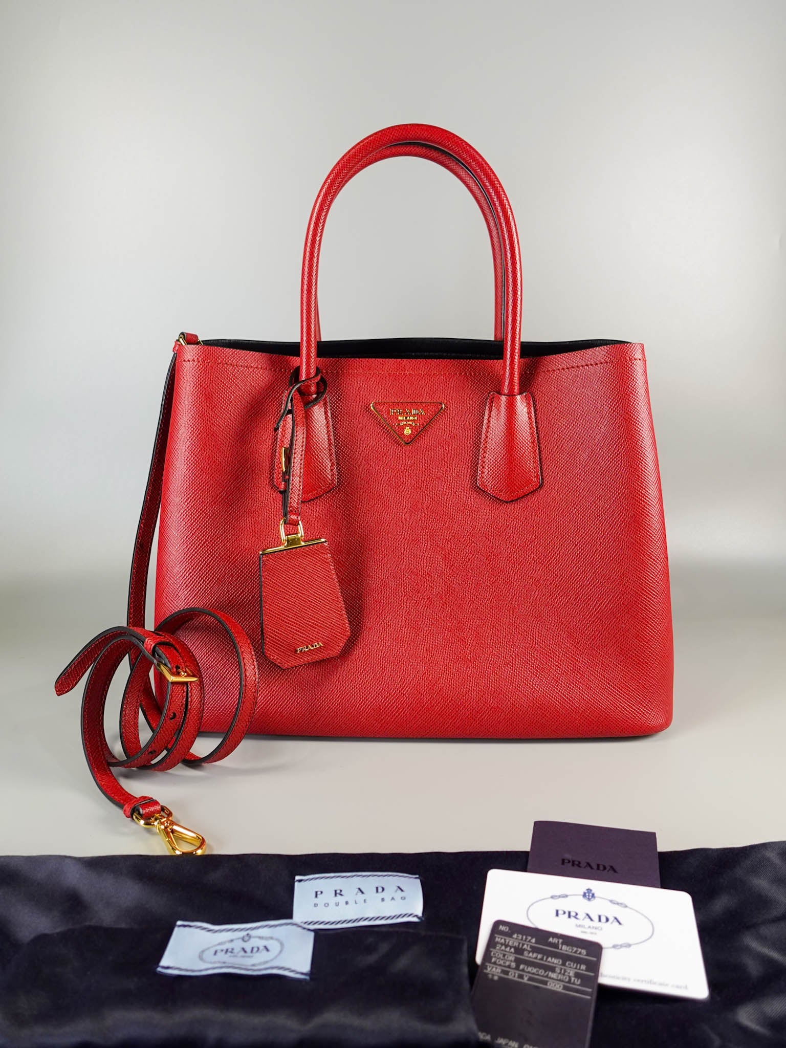 1BG775 Saffiano Cuir Leather Double Bag (Red) | Purse Maison Luxury Bags Shop