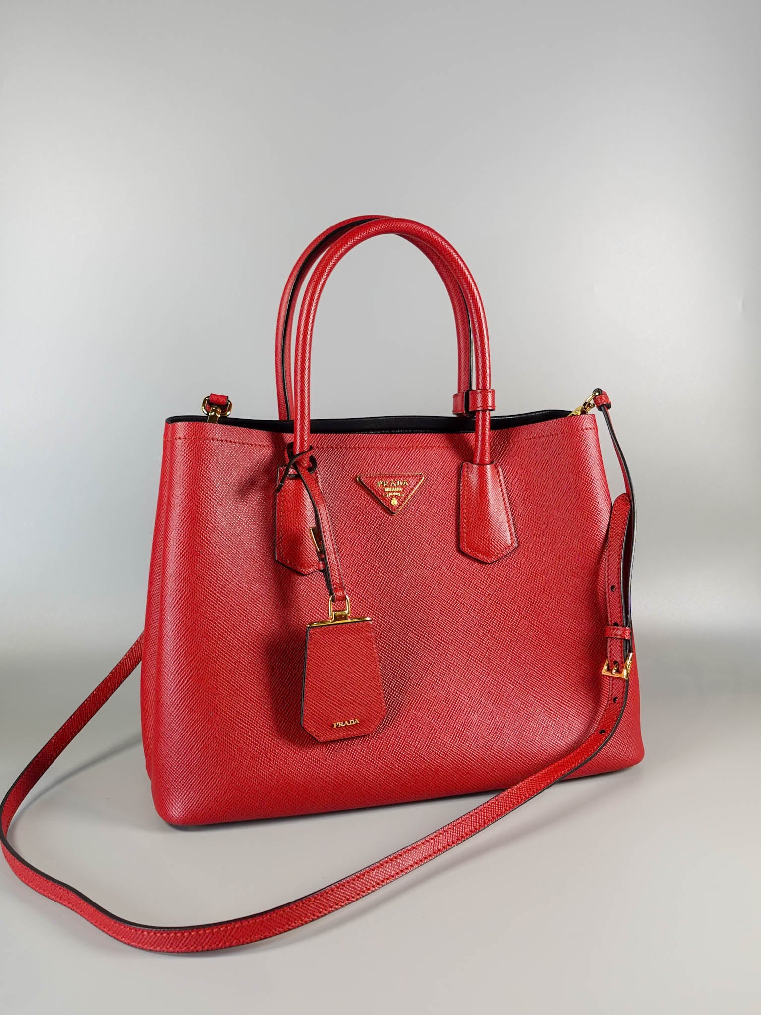 1BG775 Saffiano Cuir Leather Double Bag (Red) | Purse Maison Luxury Bags Shop