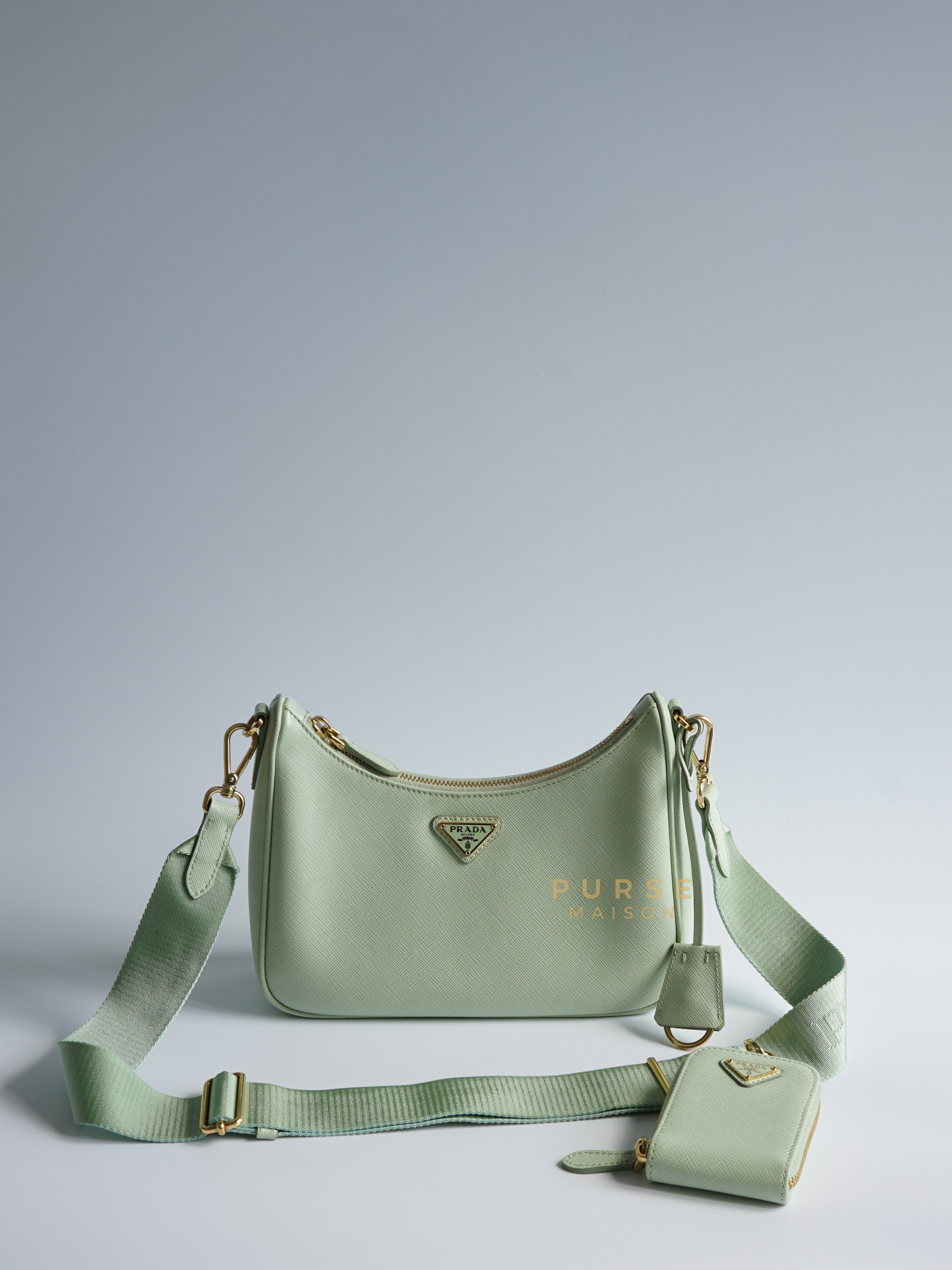 1BH204 Bandoliera Saffiano Lux Re-edition 2005 Mint Green Shoulder Bag | Purse Maison Luxury Bags Shop