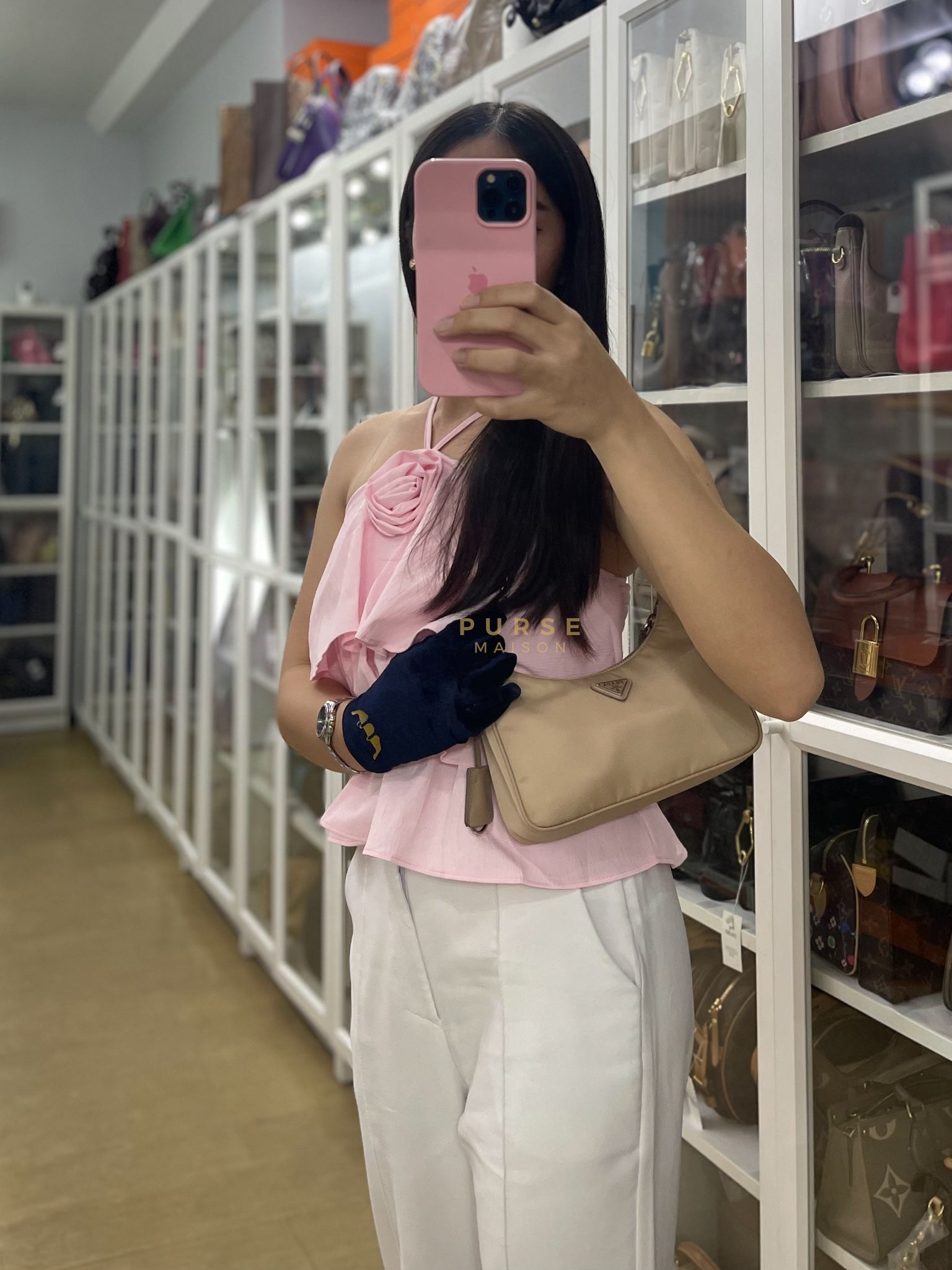 1BH204 Re-edition 2005 Multi Pochette in Cammeo Tessuto and Saffiano Leather | Purse Maison Luxury Bags Shop