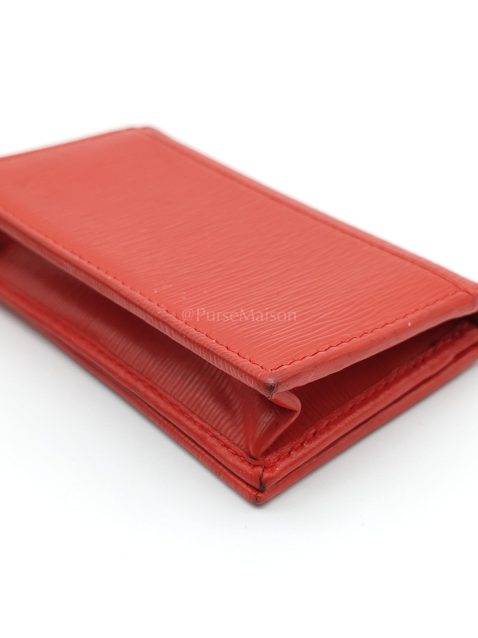 1MC122 Card Holder in Red Vitello Move Leather | Purse Maison Luxury Bags Shop