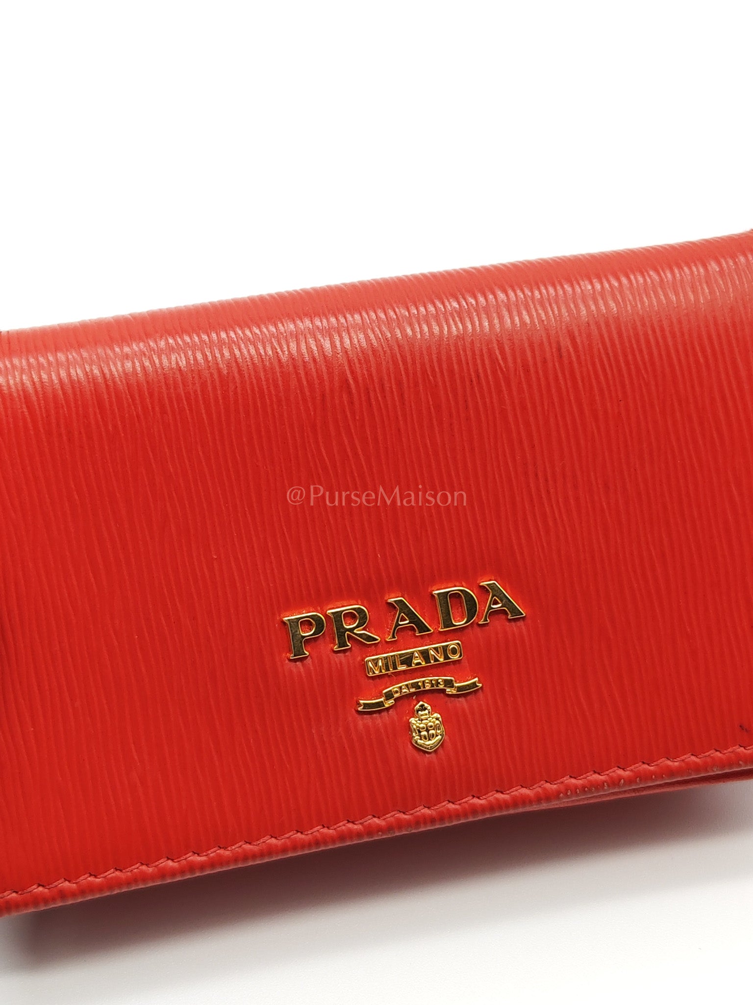 1MC122 Card Holder in Red Vitello Move Leather | Purse Maison Luxury Bags Shop