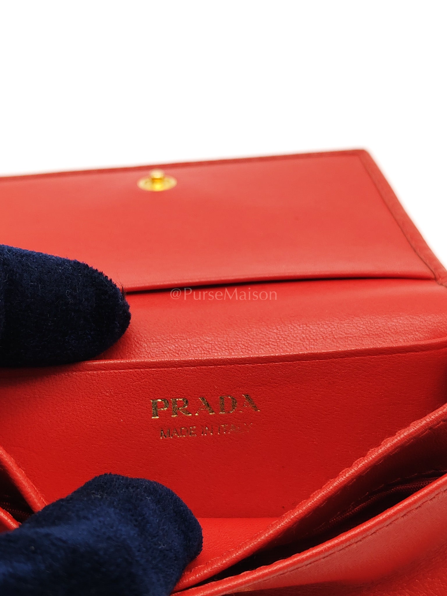 1MC122 Card Holder in Red Vitello Move Leather | Purse Maison Luxury Bags Shop