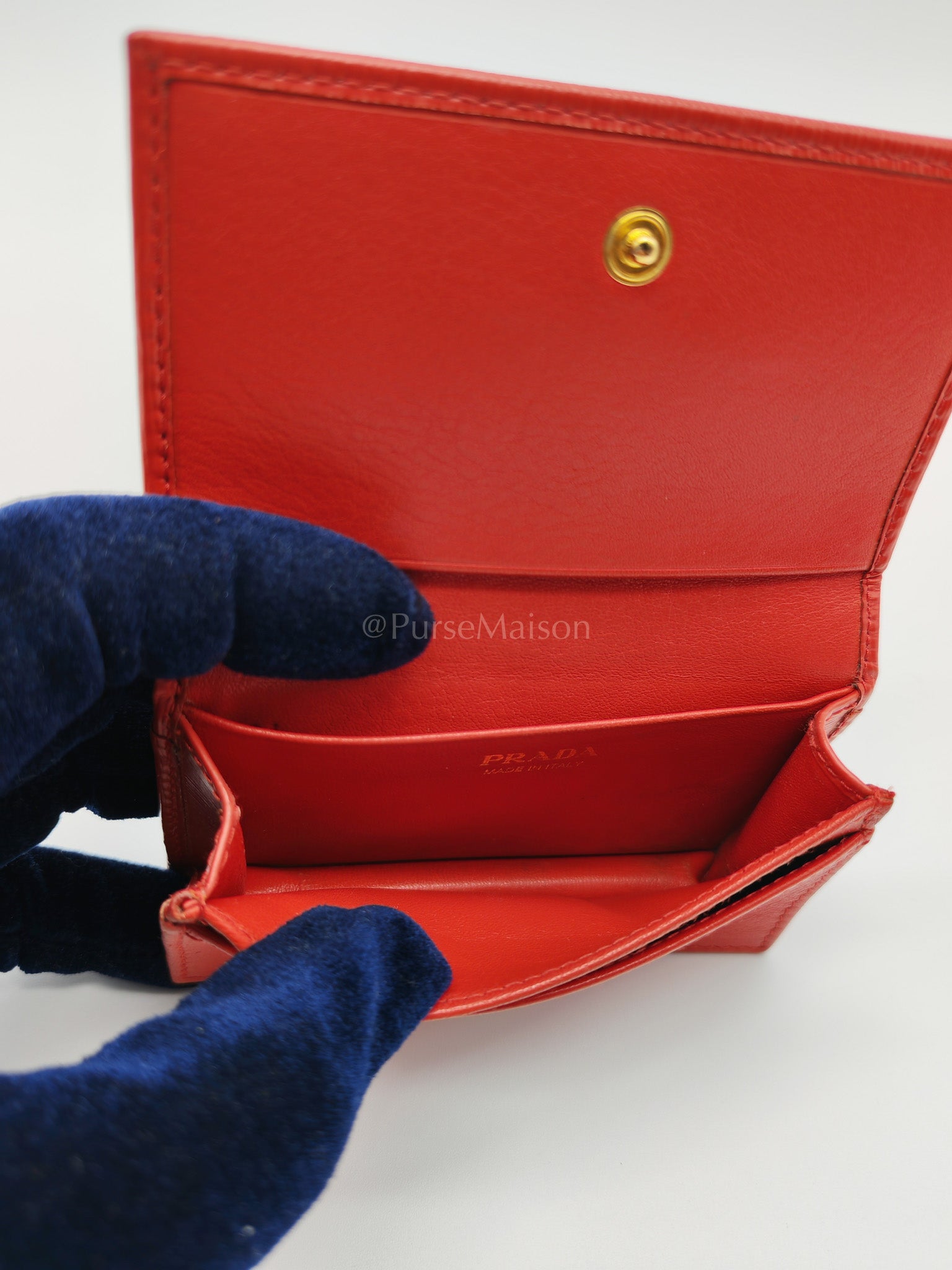 1MC122 Card Holder in Red Vitello Move Leather | Purse Maison Luxury Bags Shop