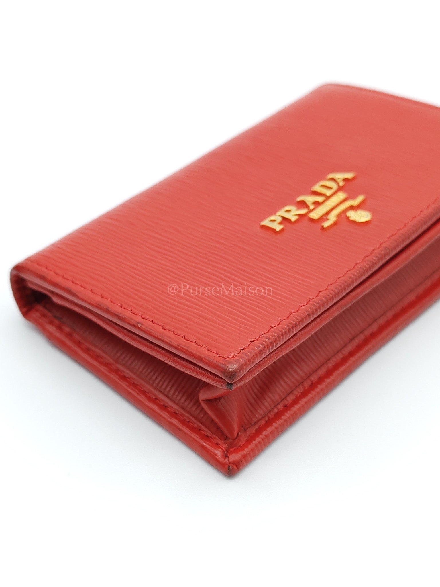 1MC122 Card Holder in Red Vitello Move Leather | Purse Maison Luxury Bags Shop