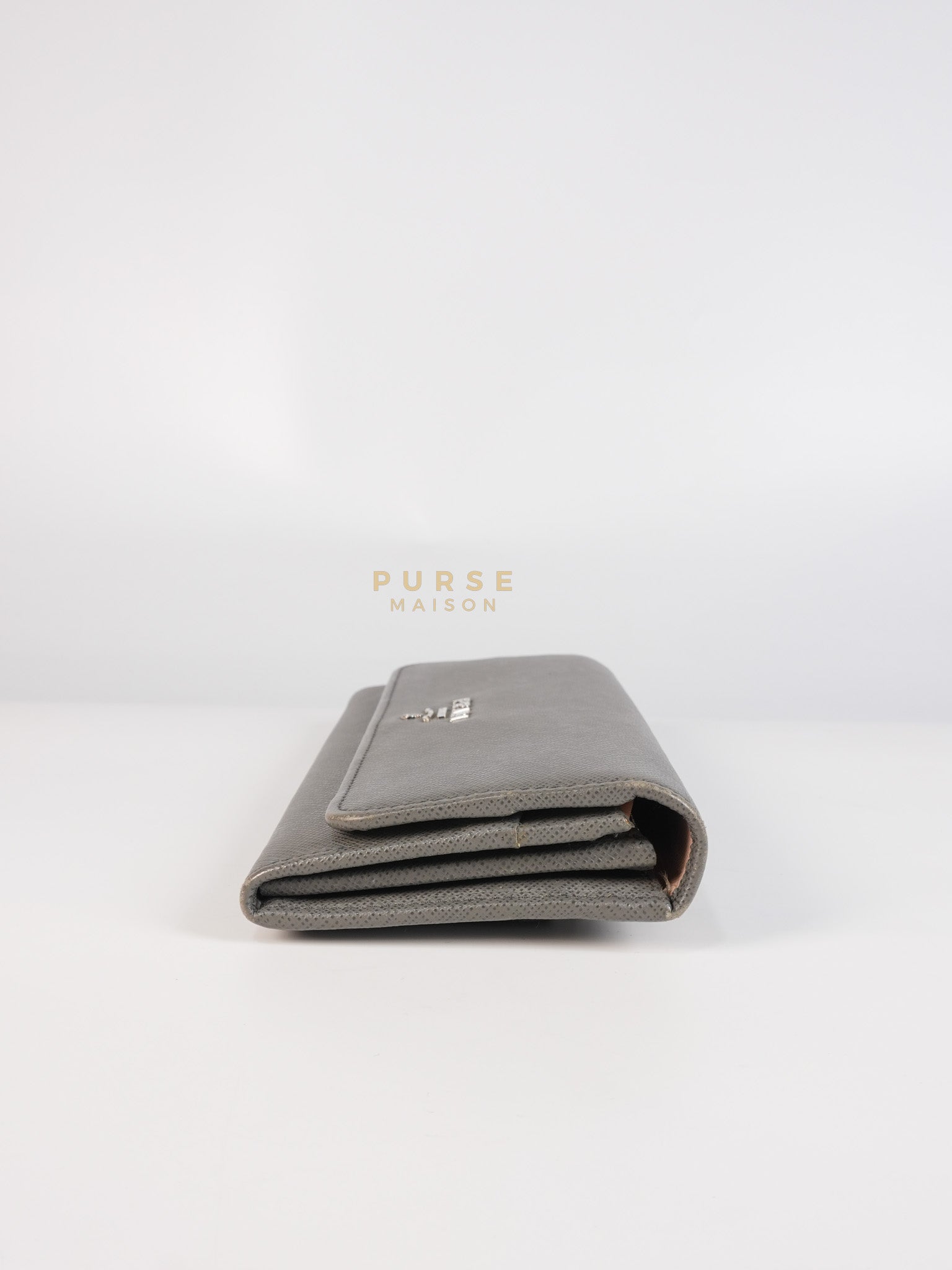 1MH132 Saffiano Leather Flap Long Wallet in Gray | Purse Maison Luxury Bags Shop