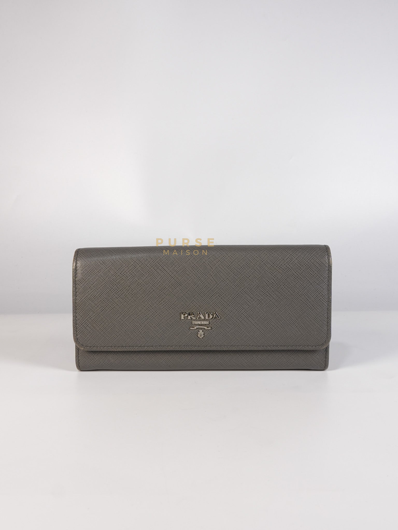 1MH132 Saffiano Leather Flap Long Wallet in Gray | Purse Maison Luxury Bags Shop