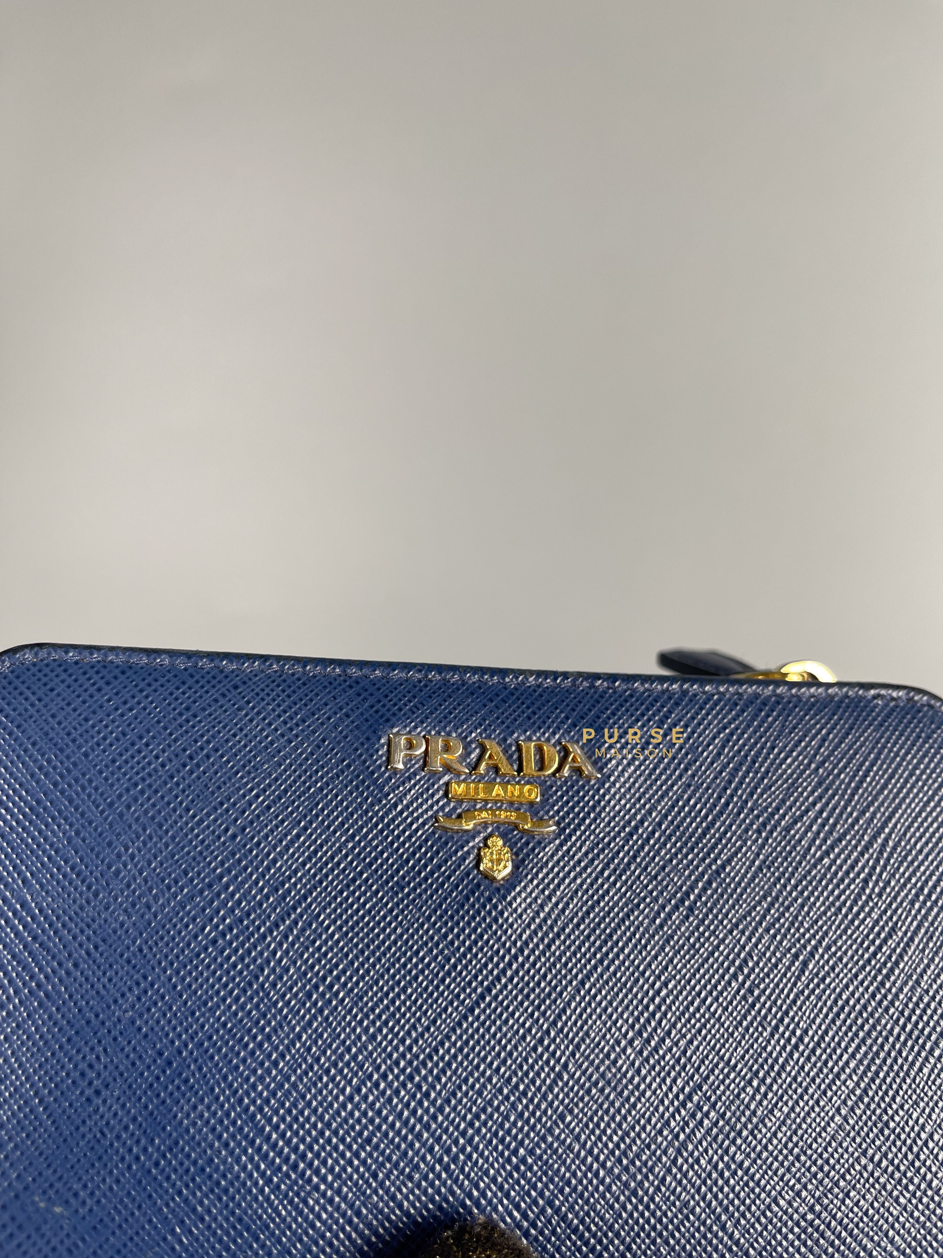 Prada 1ML225 Bifold Small Blue Safiano Leather Purse