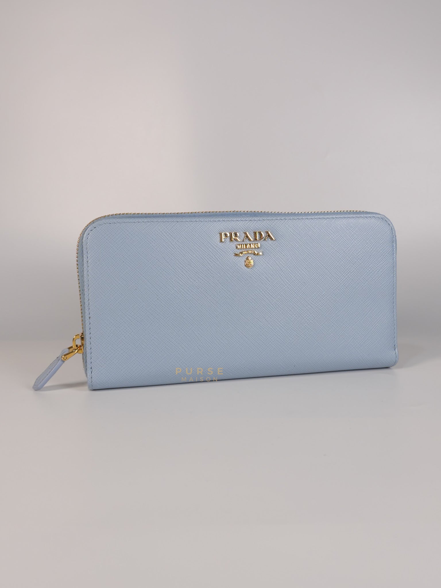 1ML506 Light Blue Saffiano Leather Long Zip Wallet | Purse Maison Luxury Bags Shop