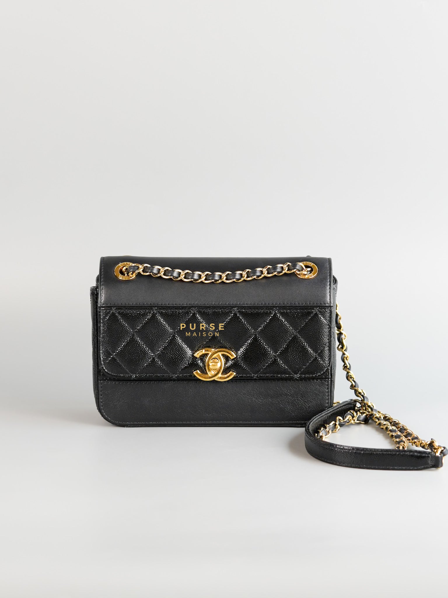 2019 CC Turn Lock Flap Bag in Black Mix Leather and Gold Hardware Series 28 | Purse Maison Luxury Bags Shop