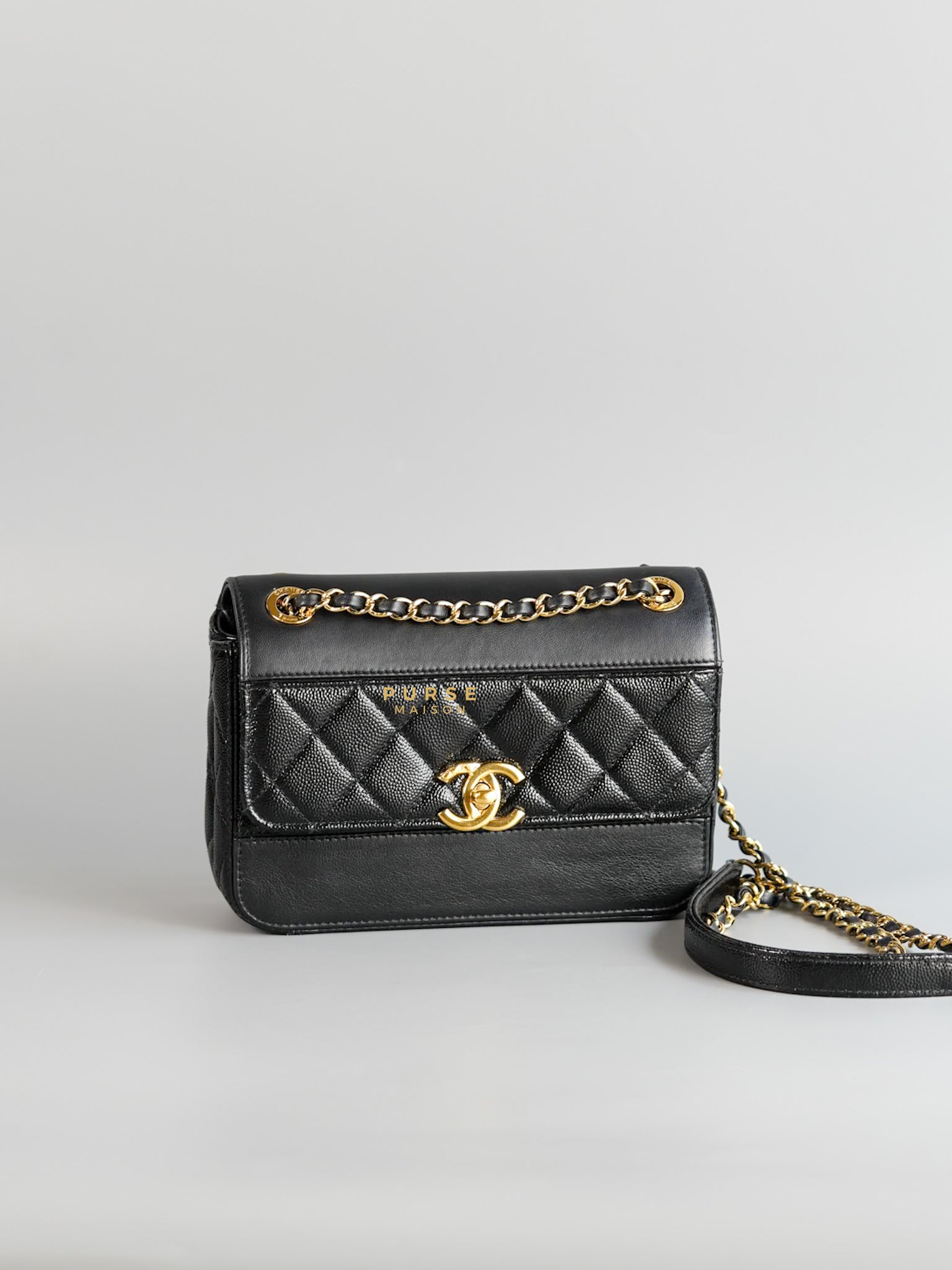 2019 CC Turn Lock Flap Bag in Black Mix Leather and Gold Hardware Series 28 | Purse Maison Luxury Bags Shop