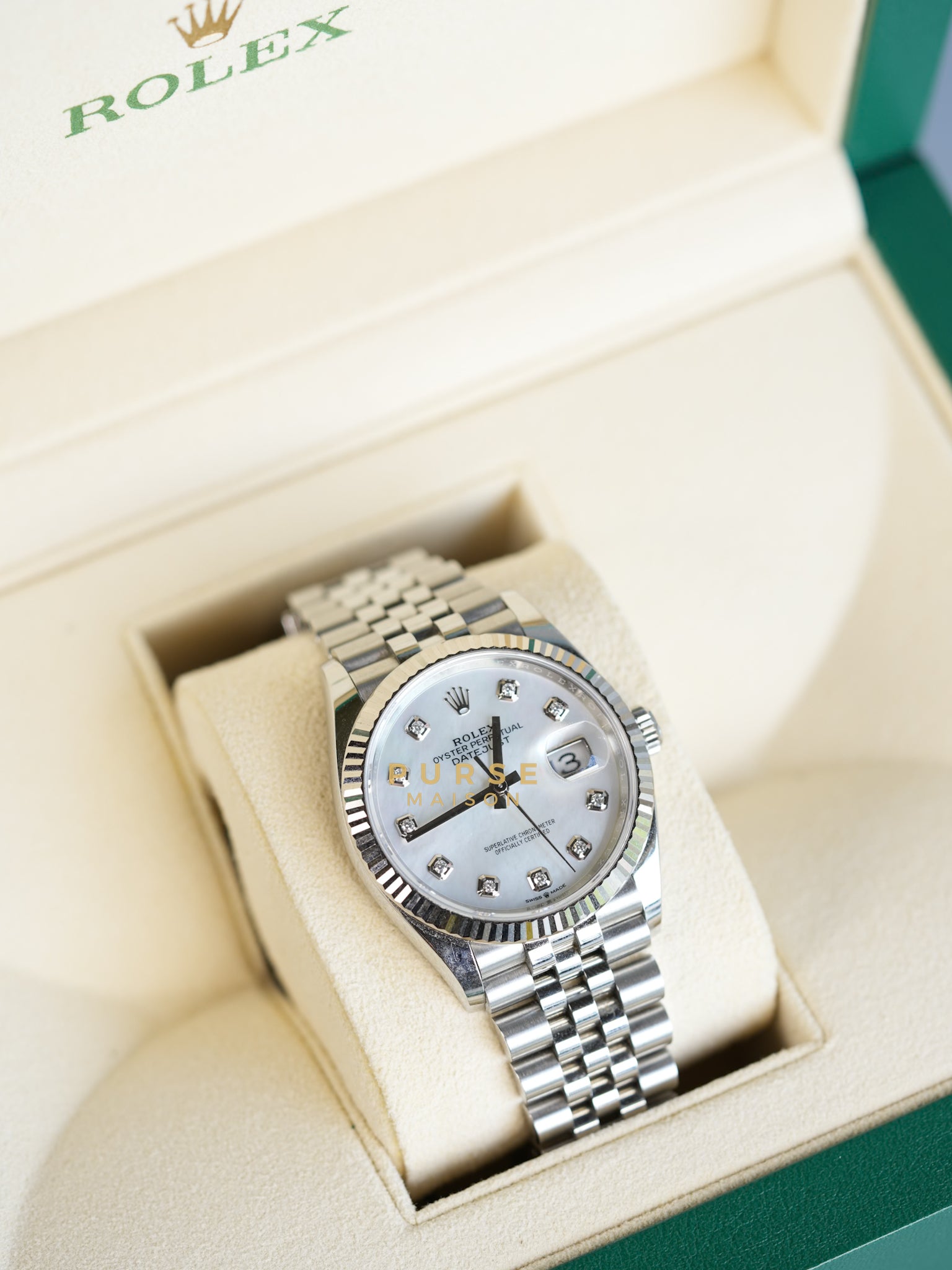 2022 Datejust Oystersteel & White Gold, Mother Of Pearl, Diamond Dial 36mm Watch | Purse Maison Luxury Bags Shop