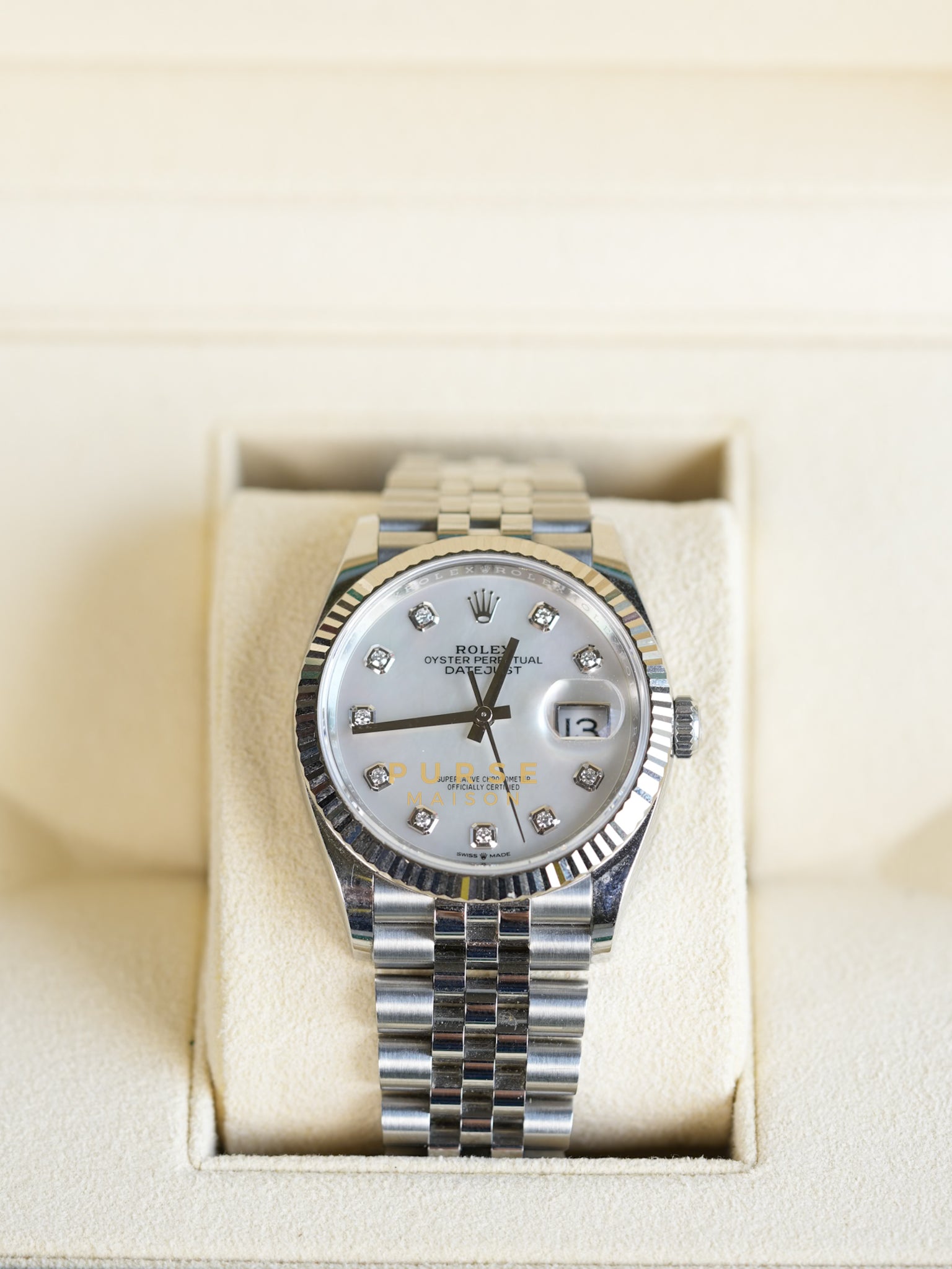 2022 Datejust Oystersteel & White Gold, Mother Of Pearl, Diamond Dial 36mm Watch | Purse Maison Luxury Bags Shop