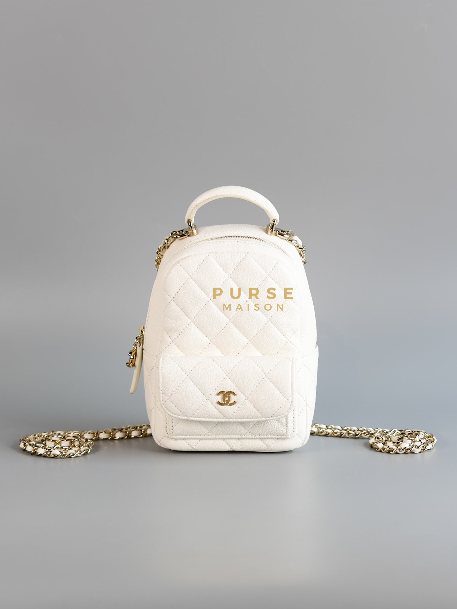 2024 Cruise Mini Backpack in White Caviar and Light Gold Hardware (Microchip) | Purse Maison Luxury Bags Shop