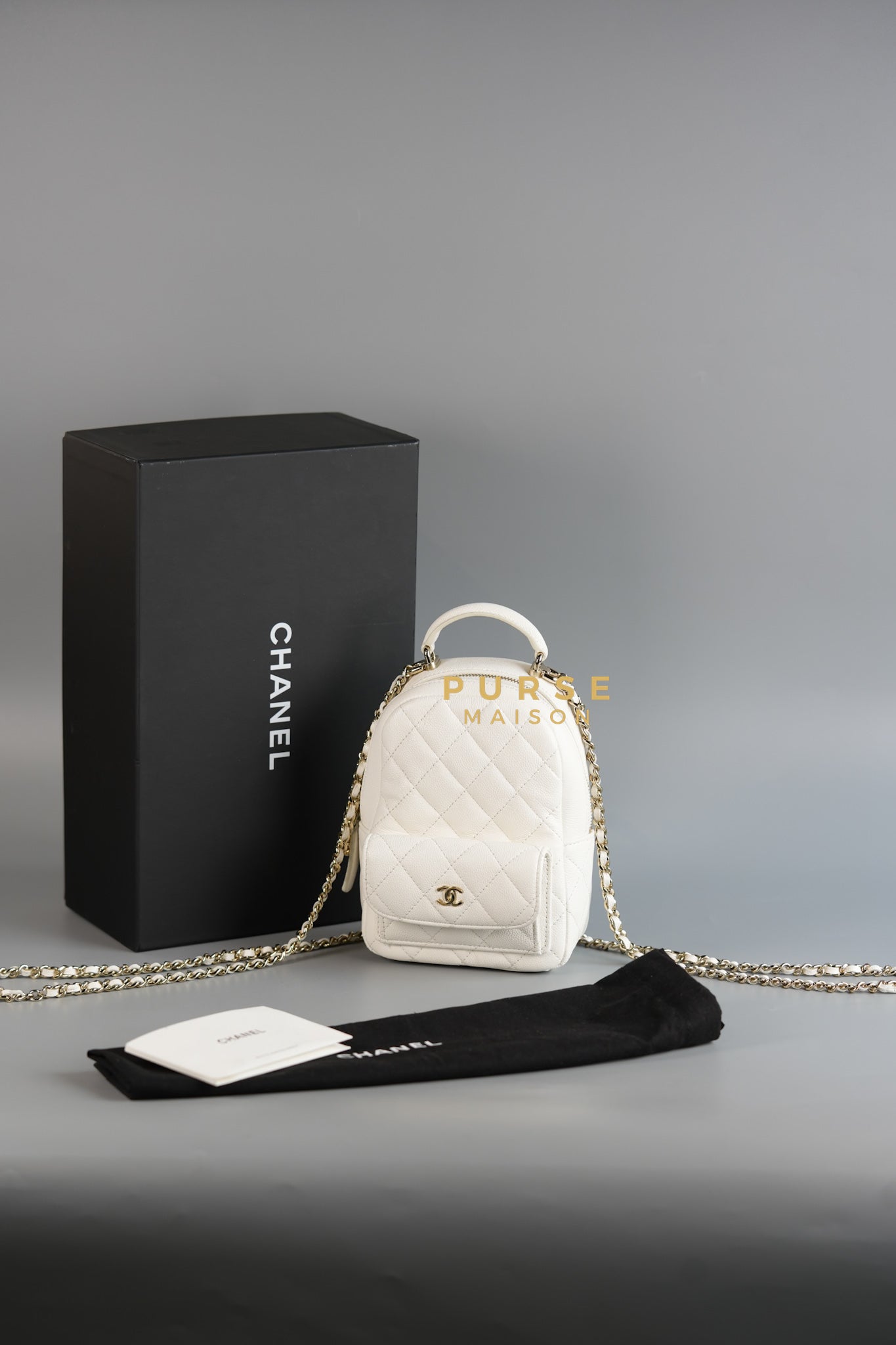 2024 Cruise Mini Backpack in White Caviar and Light Gold Hardware (Microchip) | Purse Maison Luxury Bags Shop