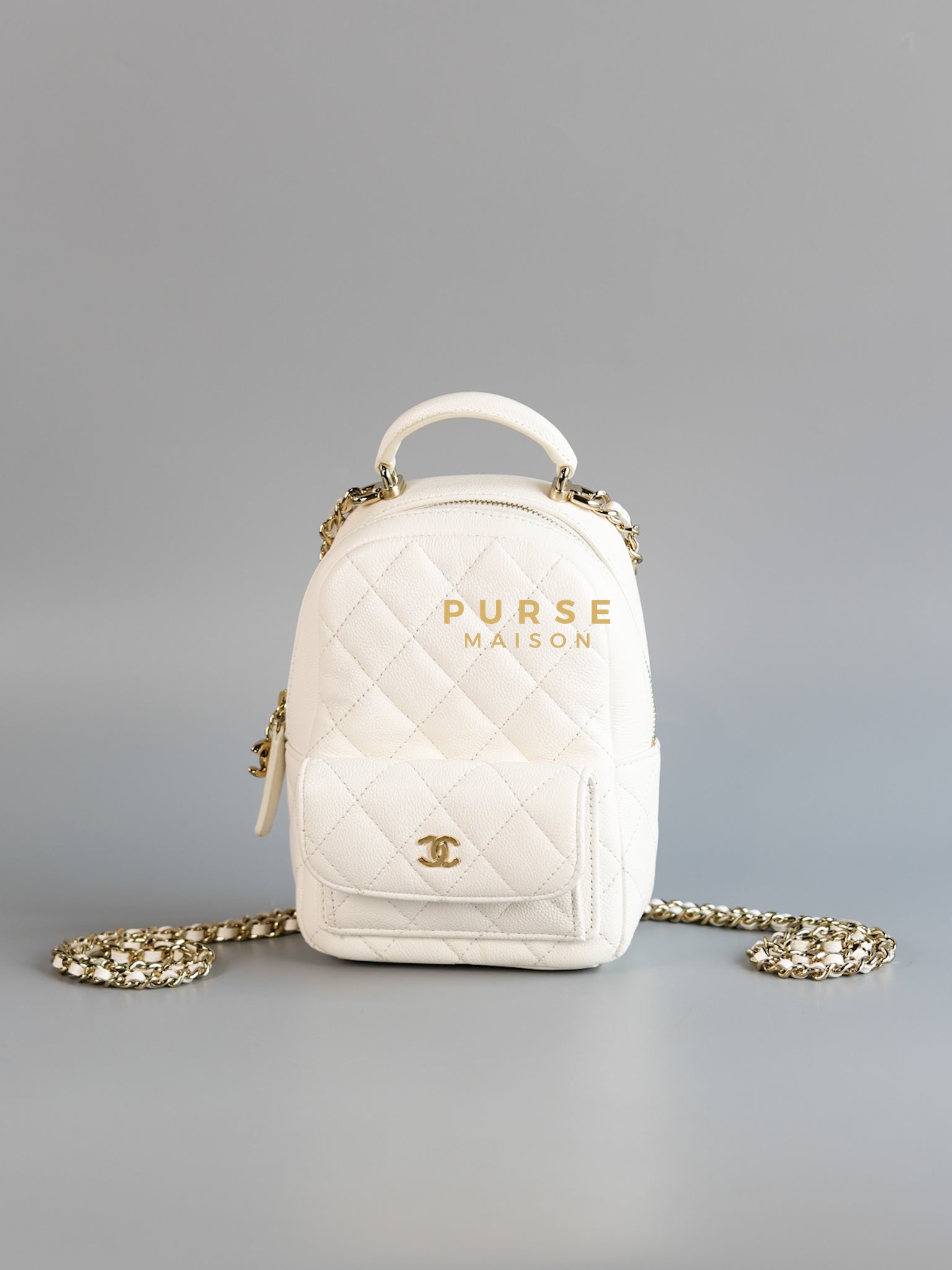 2024 Cruise Mini Backpack in White Caviar and Light Gold Hardware (Microchip) | Purse Maison Luxury Bags Shop