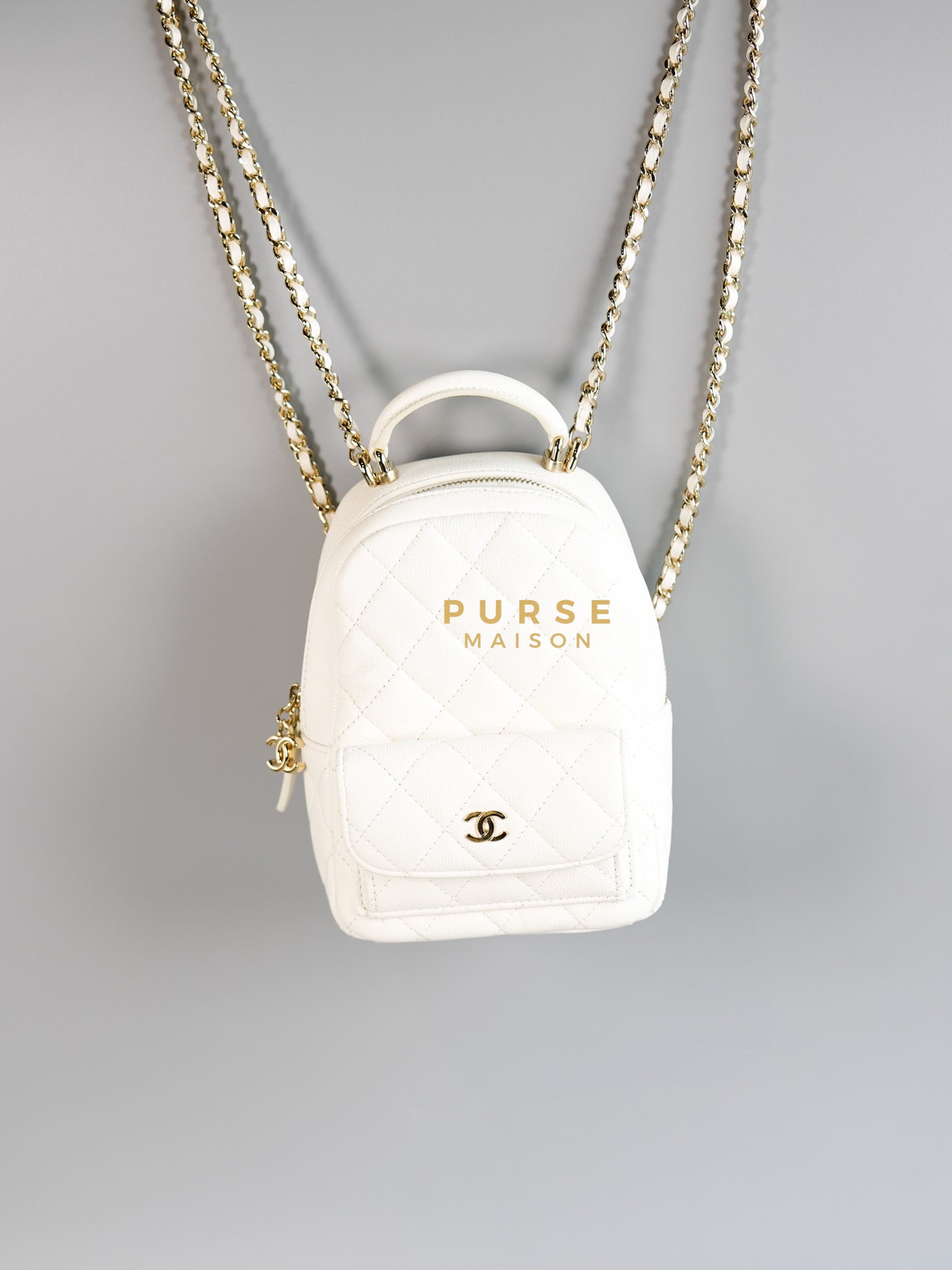 2024 Cruise Mini Backpack in White Caviar and Light Gold Hardware (Microchip) | Purse Maison Luxury Bags Shop