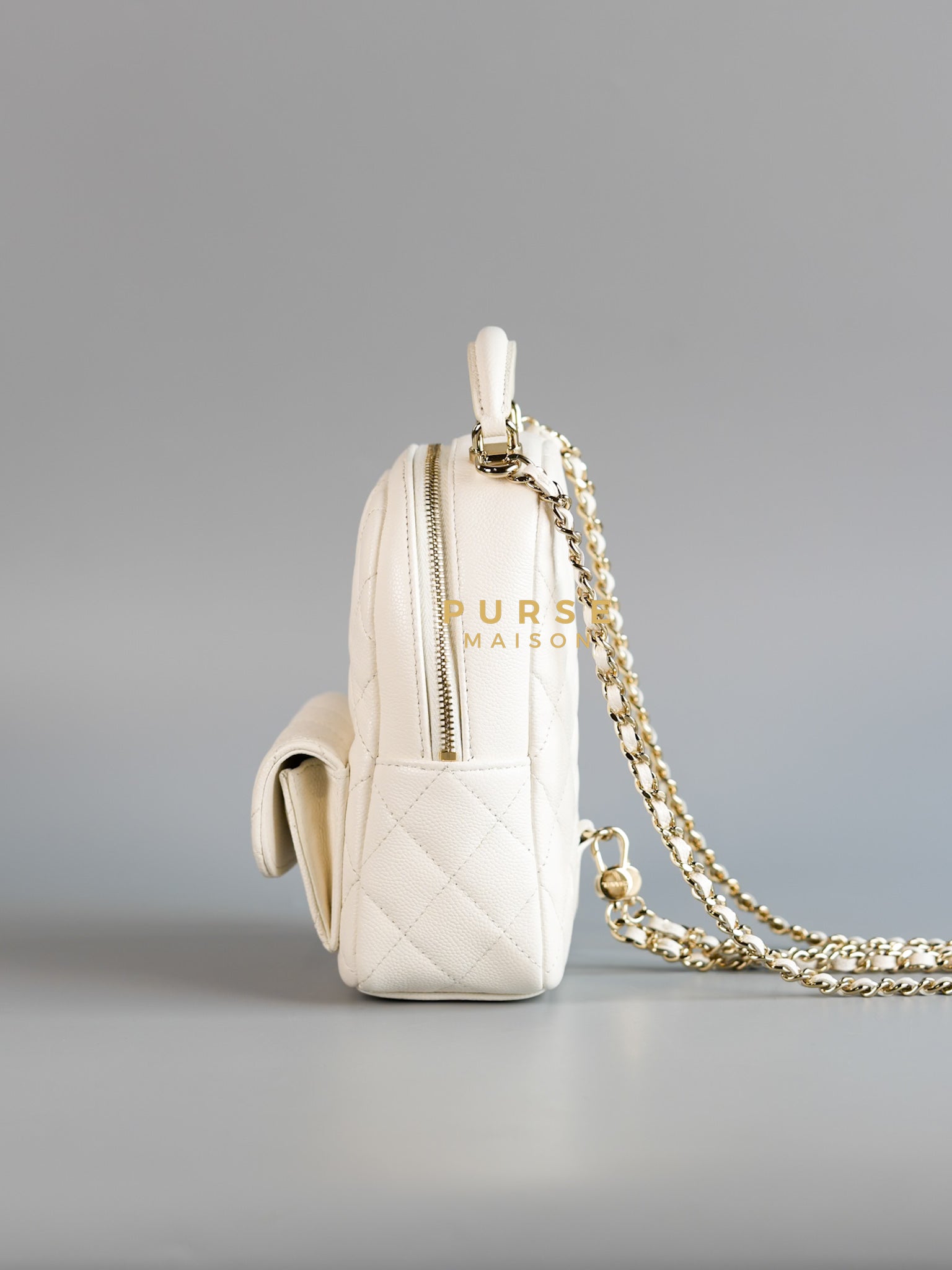 2024 Cruise Mini Backpack in White Caviar and Light Gold Hardware (Microchip) | Purse Maison Luxury Bags Shop