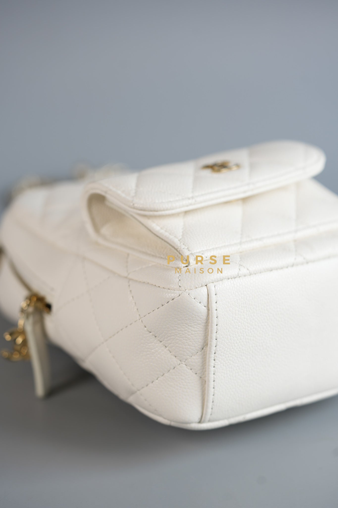 2024 Cruise Mini Backpack in White Caviar and Light Gold Hardware (Microchip) | Purse Maison Luxury Bags Shop