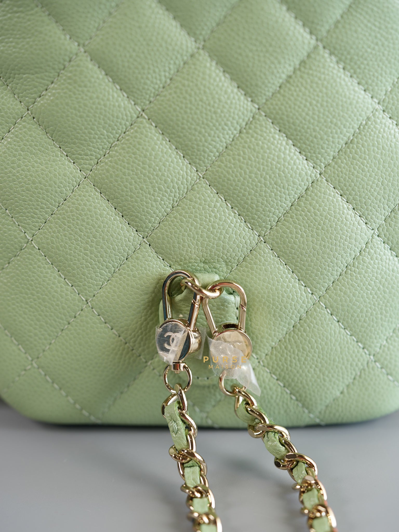 2024 Cruise Mini Backpack Sage Green Caviar and Light Gold Hardware (Microchip) | Purse Maison Luxury Bags Shop