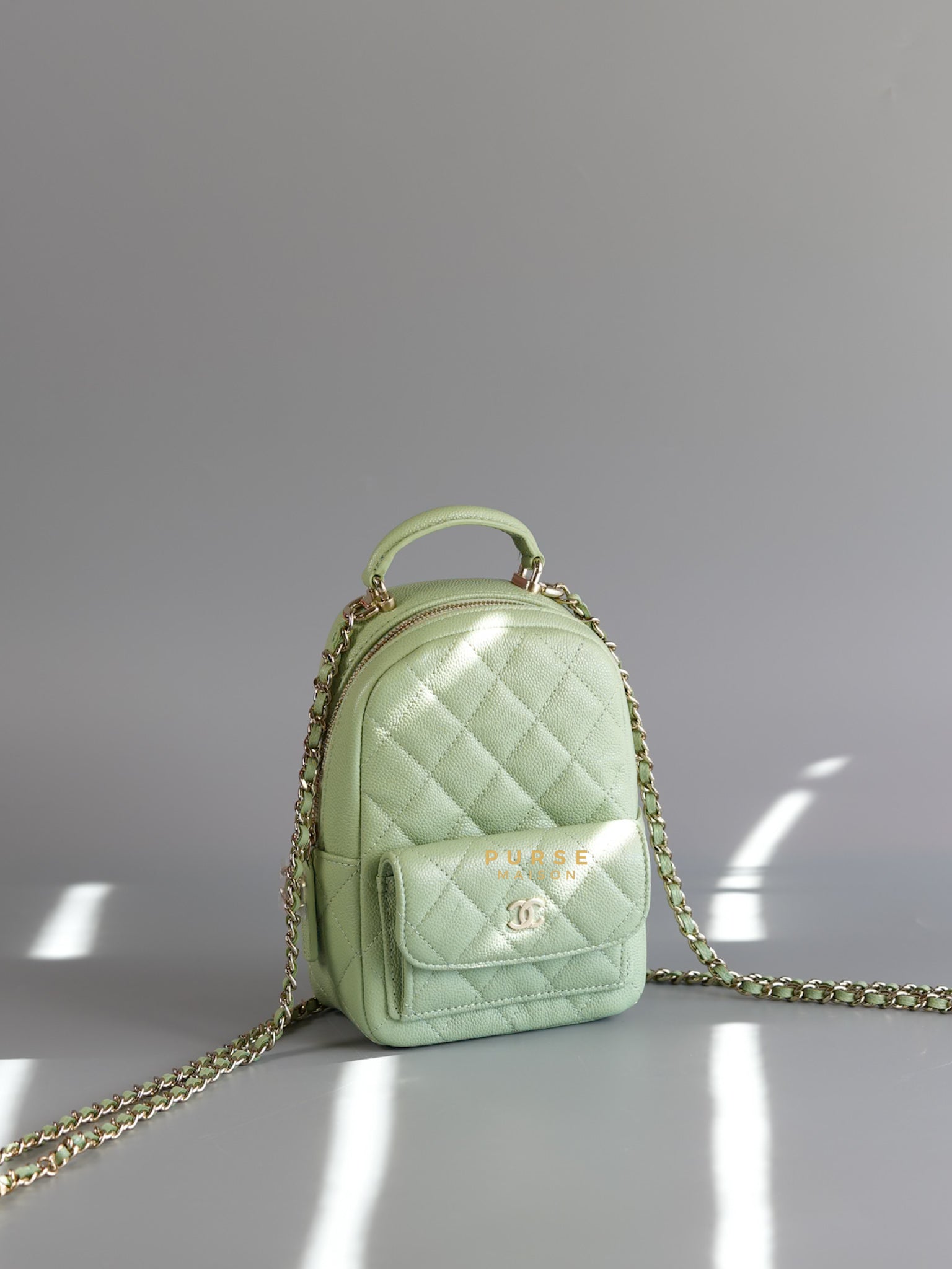 2024 Cruise Mini Backpack Sage Green Caviar and Light Gold Hardware (Microchip) | Purse Maison Luxury Bags Shop