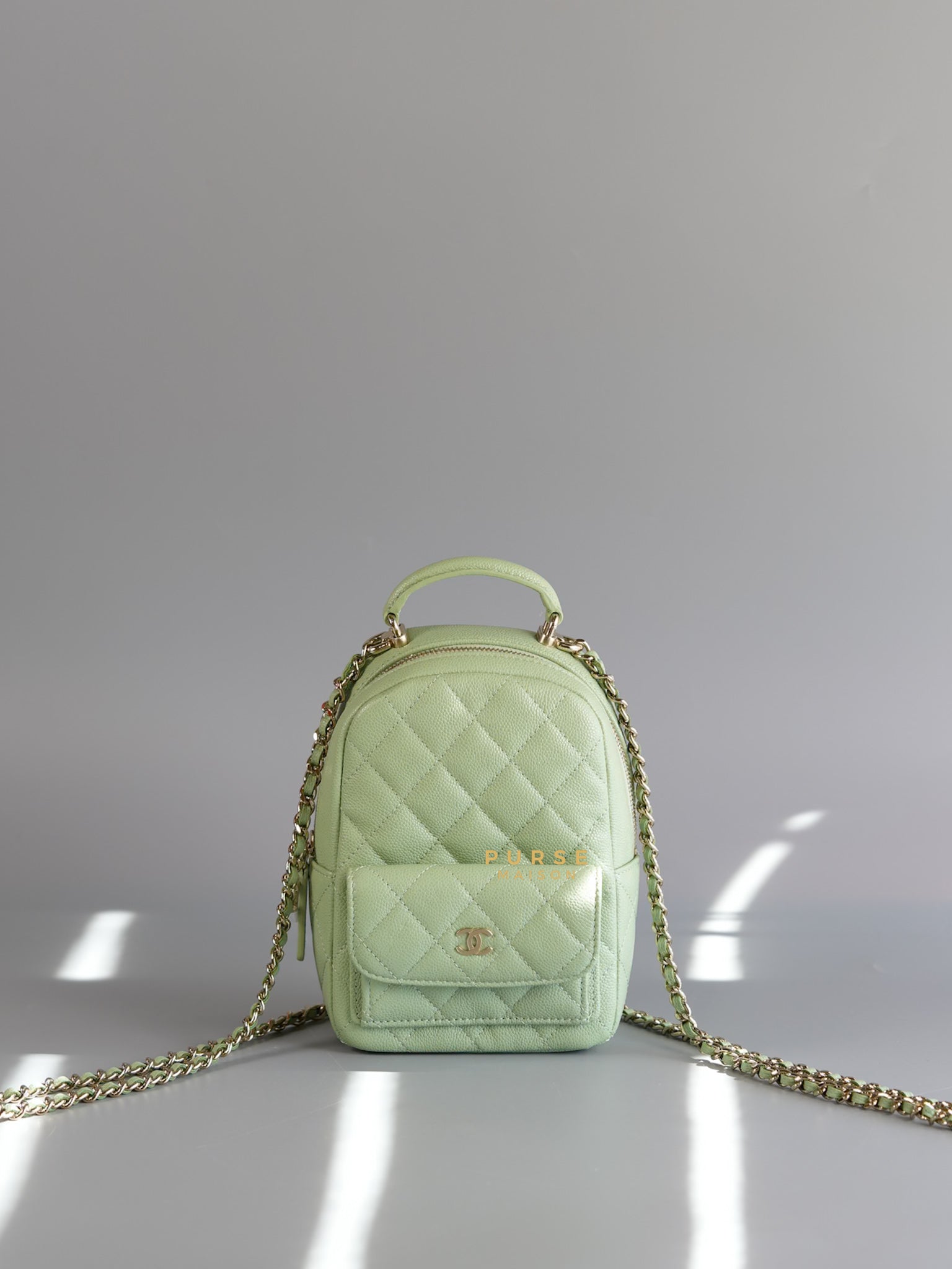 2024 Cruise Mini Backpack Sage Green Caviar and Light Gold Hardware (Microchip) | Purse Maison Luxury Bags Shop