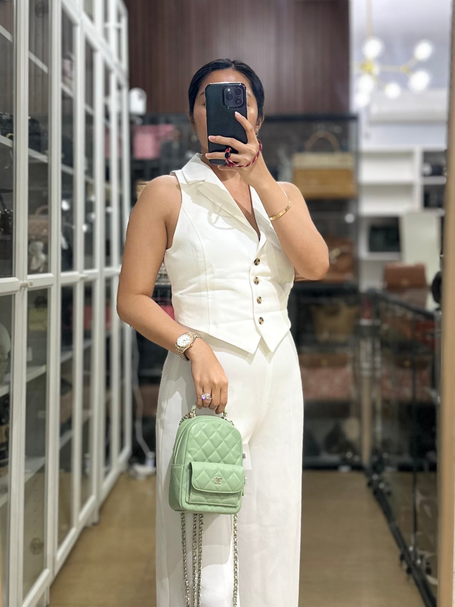 2024 Cruise Mini Backpack Sage Green Caviar and Light Gold Hardware (Microchip) | Purse Maison Luxury Bags Shop