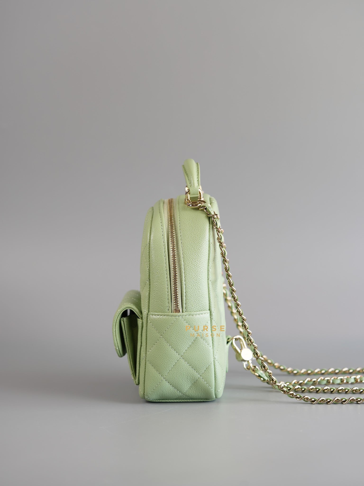 2024 Cruise Mini Backpack Sage Green Caviar and Light Gold Hardware (Microchip) | Purse Maison Luxury Bags Shop