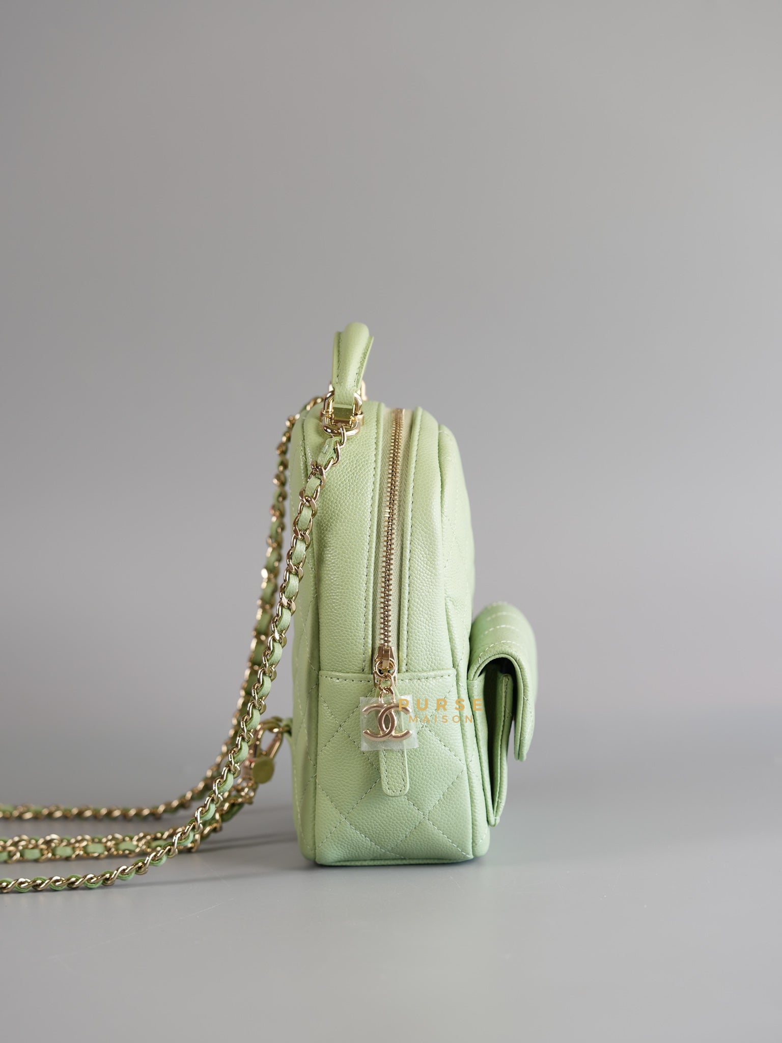 2024 Cruise Mini Backpack Sage Green Caviar and Light Gold Hardware (Microchip) | Purse Maison Luxury Bags Shop