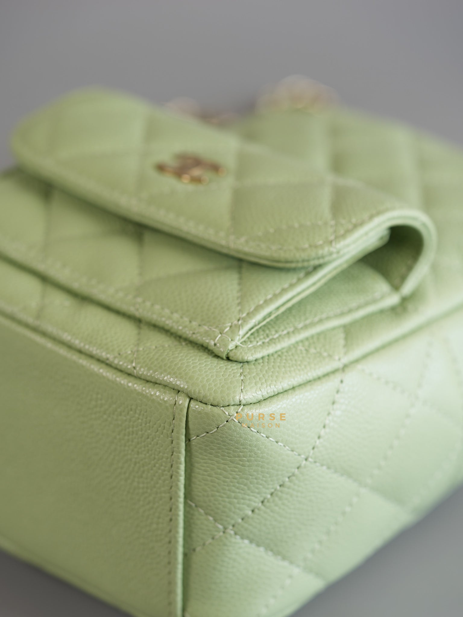 2024 Cruise Mini Backpack Sage Green Caviar and Light Gold Hardware (Microchip) | Purse Maison Luxury Bags Shop