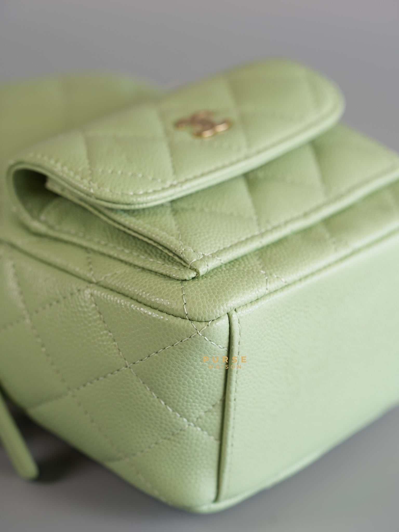 2024 Cruise Mini Backpack Sage Green Caviar and Light Gold Hardware (Microchip) | Purse Maison Luxury Bags Shop