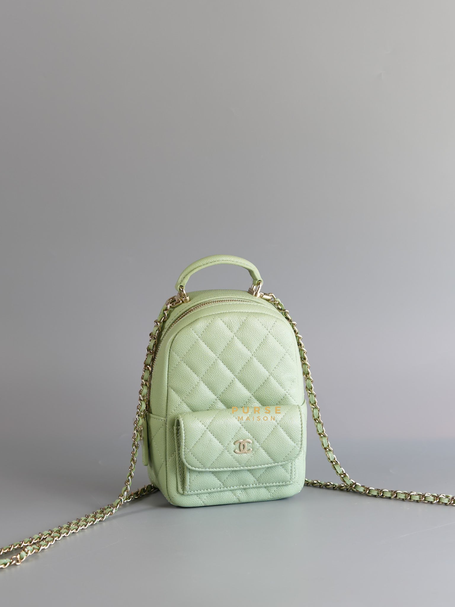 2024 Cruise Mini Backpack Sage Green Caviar and Light Gold Hardware (Microchip) | Purse Maison Luxury Bags Shop