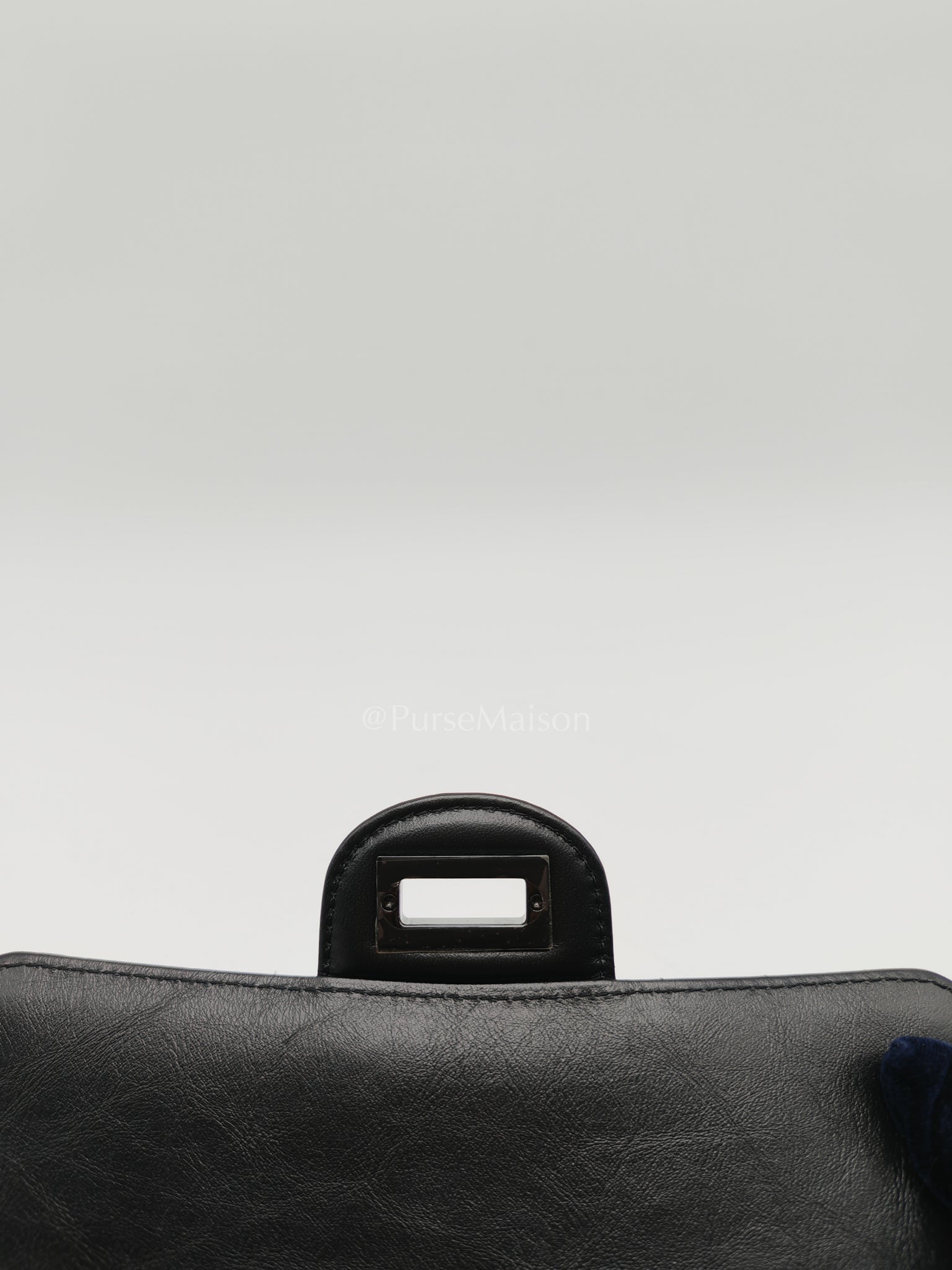20A Mini Reissue Mademoiselle Flap 2.55 in Chevron Aged Calfskin Leather So Black Hardware (Series 30) | Purse Maison Luxury Bags Shop