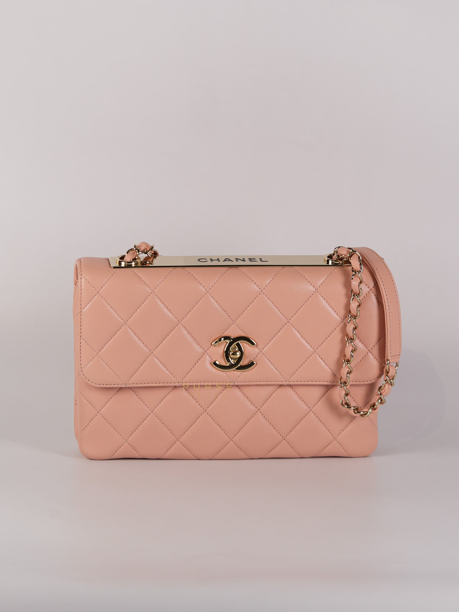 20P Trendy CC in Light Pink Quilted Calfskin Leather and Light Gold Hardware Series 29 | Purse Maison Luxury Bags Shop