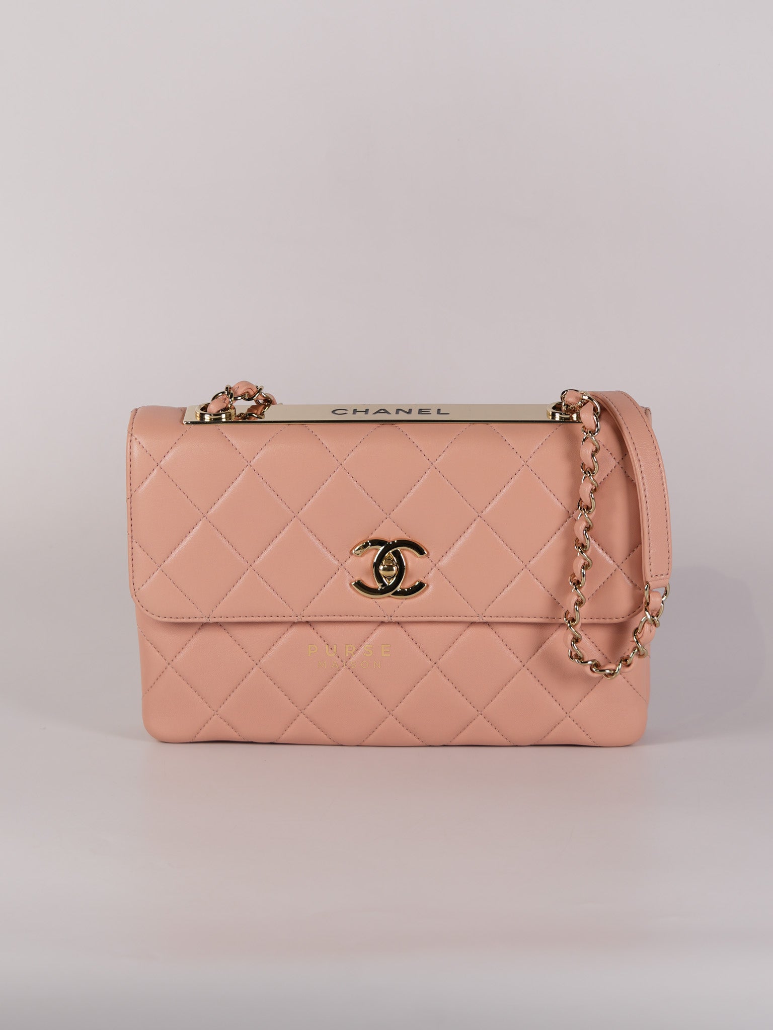 20P Trendy CC in Light Pink Quilted Calfskin Leather and Light Gold Hardware Series 29 | Purse Maison Luxury Bags Shop
