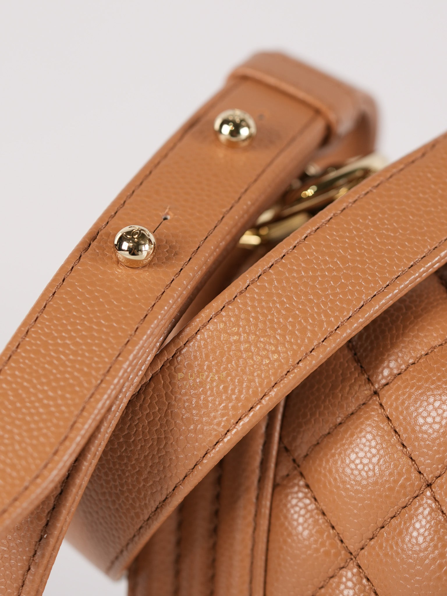 21K Le Boy Old Medium in Brown Quilted Caviar Leather & Light Gold Hardware(Microchip) | Purse Maison Luxury Bags Shop