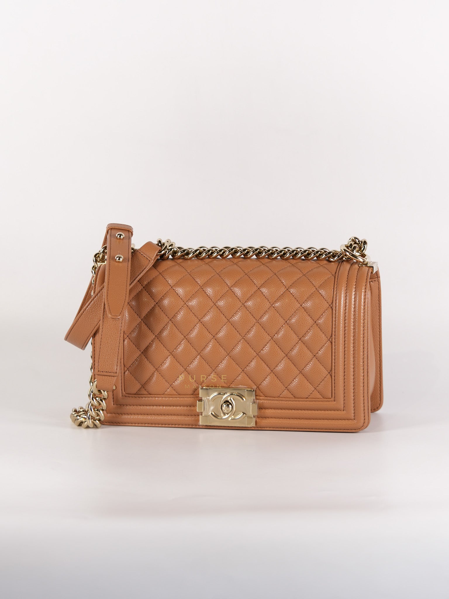 21K Le Boy Old Medium in Brown Quilted Caviar Leather & Light Gold Hardware(Microchip) | Purse Maison Luxury Bags Shop