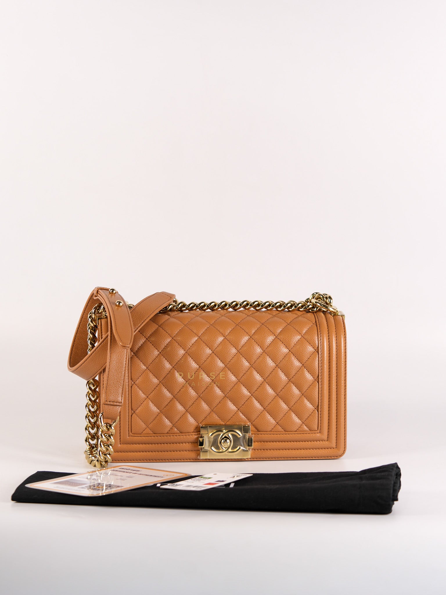 21K Le Boy Old Medium in Brown Quilted Caviar Leather & Light Gold Hardware(Microchip) | Purse Maison Luxury Bags Shop