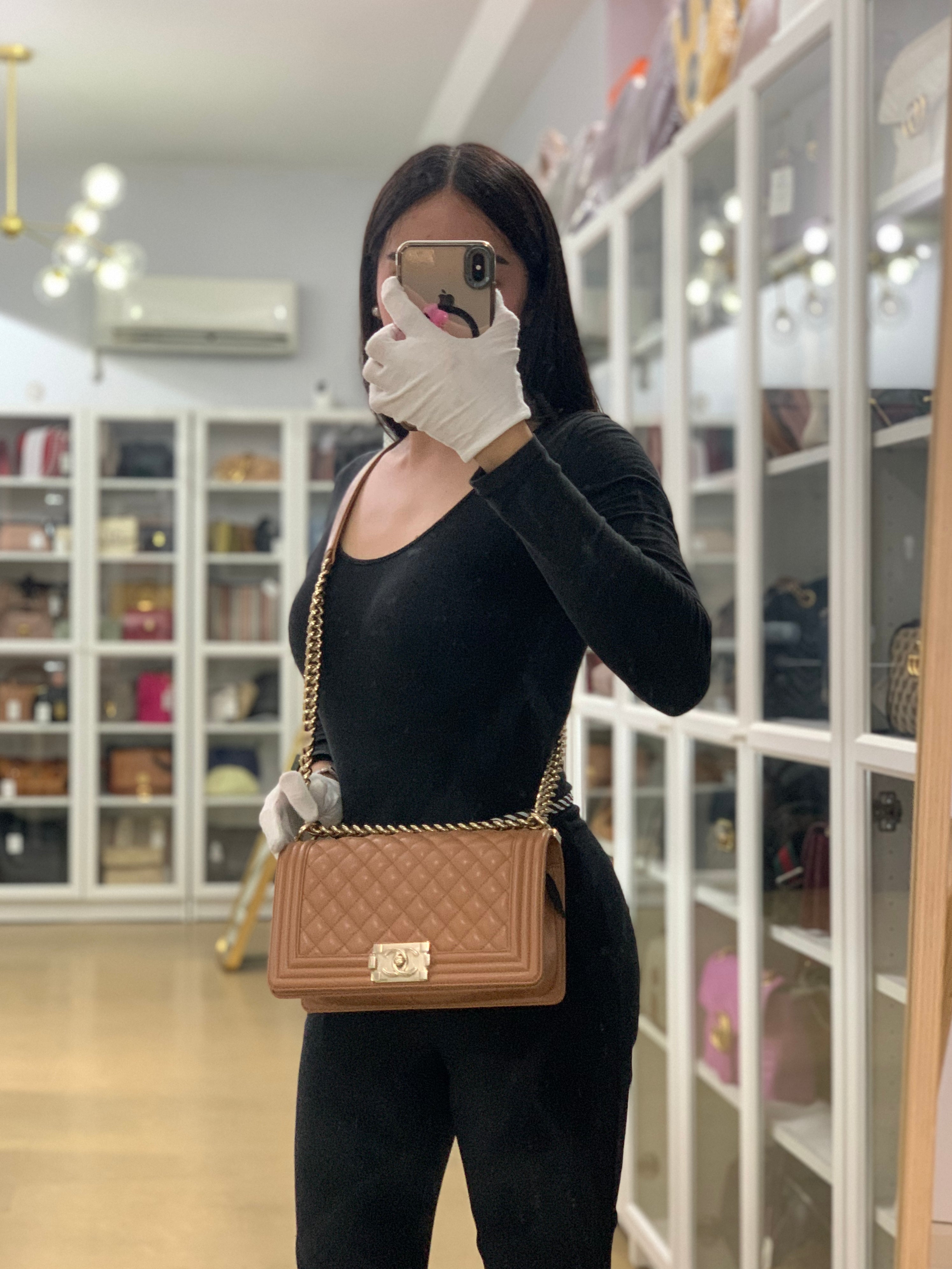 21K Le Boy Old Medium in Brown Quilted Caviar Leather & Light Gold Hardware(Microchip) | Purse Maison Luxury Bags Shop