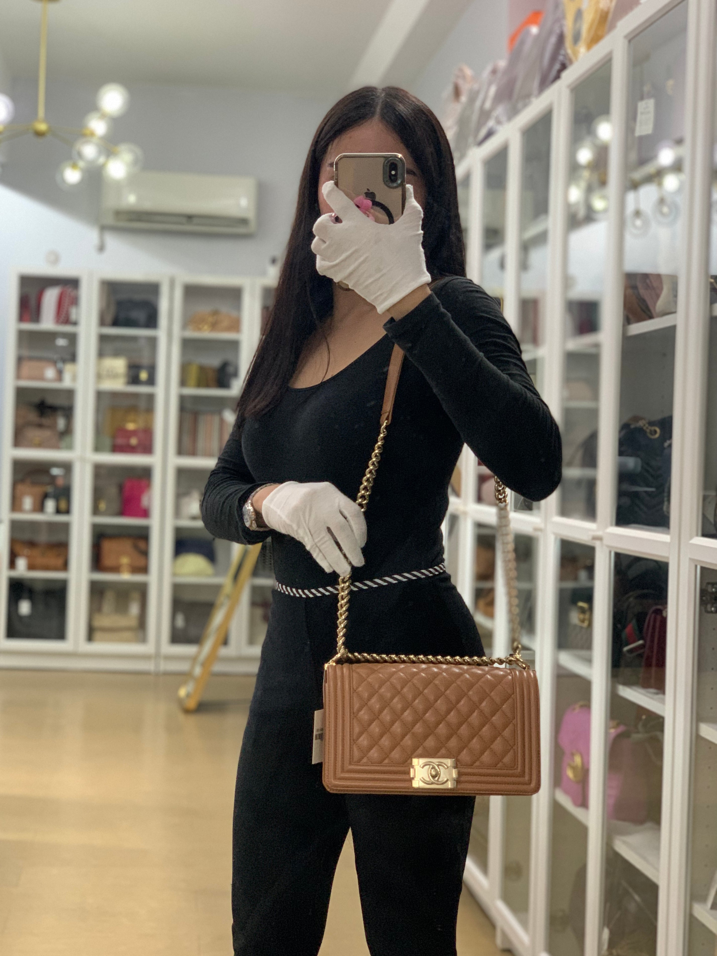 21K Le Boy Old Medium in Brown Quilted Caviar Leather & Light Gold Hardware(Microchip) | Purse Maison Luxury Bags Shop
