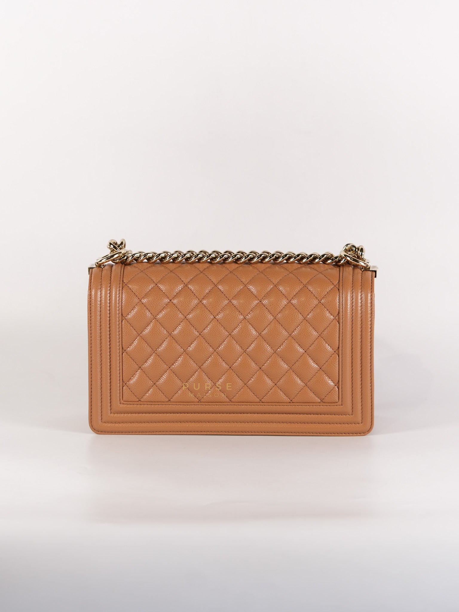 21K Le Boy Old Medium in Brown Quilted Caviar Leather & Light Gold Hardware(Microchip) | Purse Maison Luxury Bags Shop