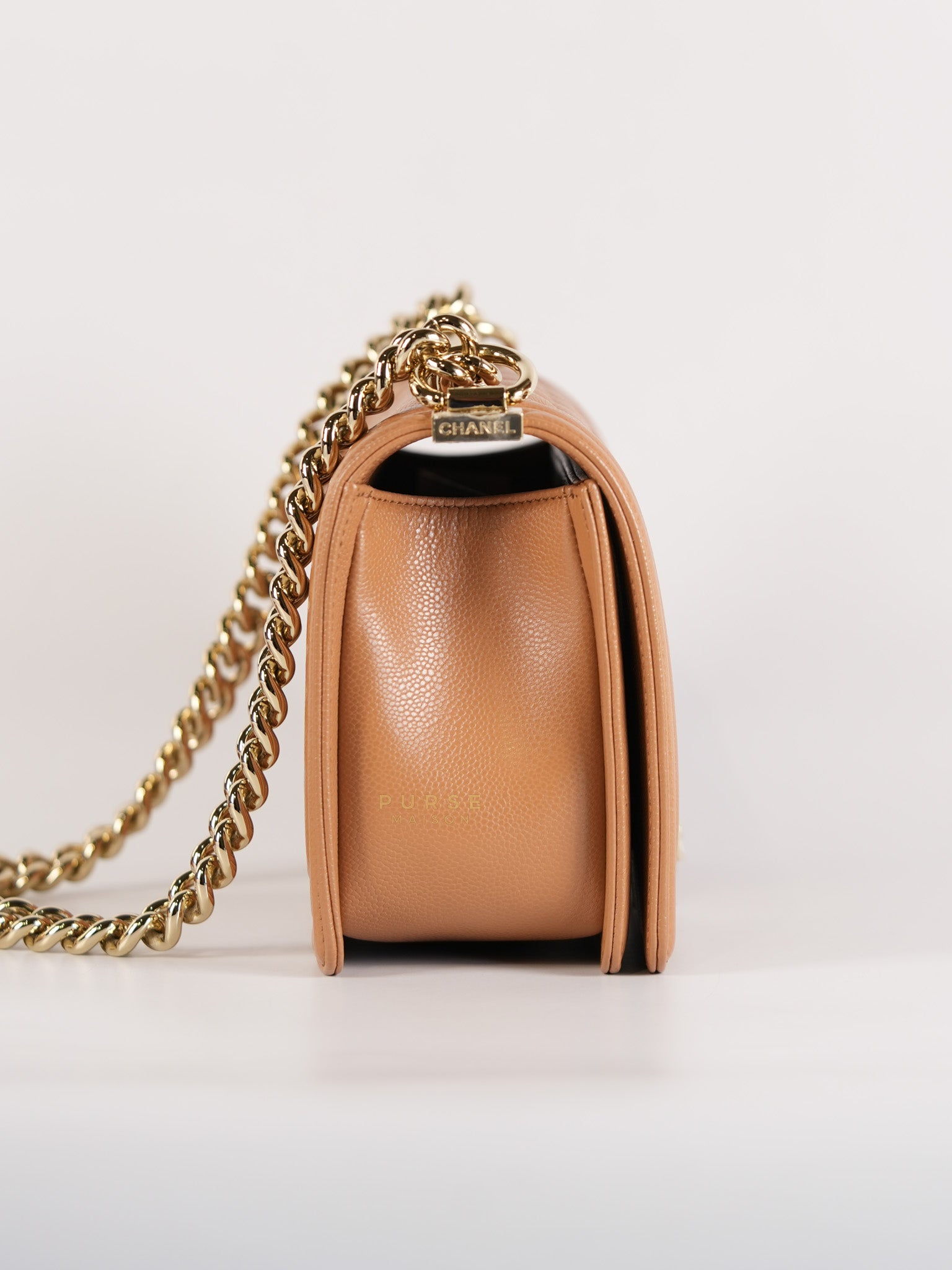 21K Le Boy Old Medium in Brown Quilted Caviar Leather & Light Gold Hardware(Microchip) | Purse Maison Luxury Bags Shop