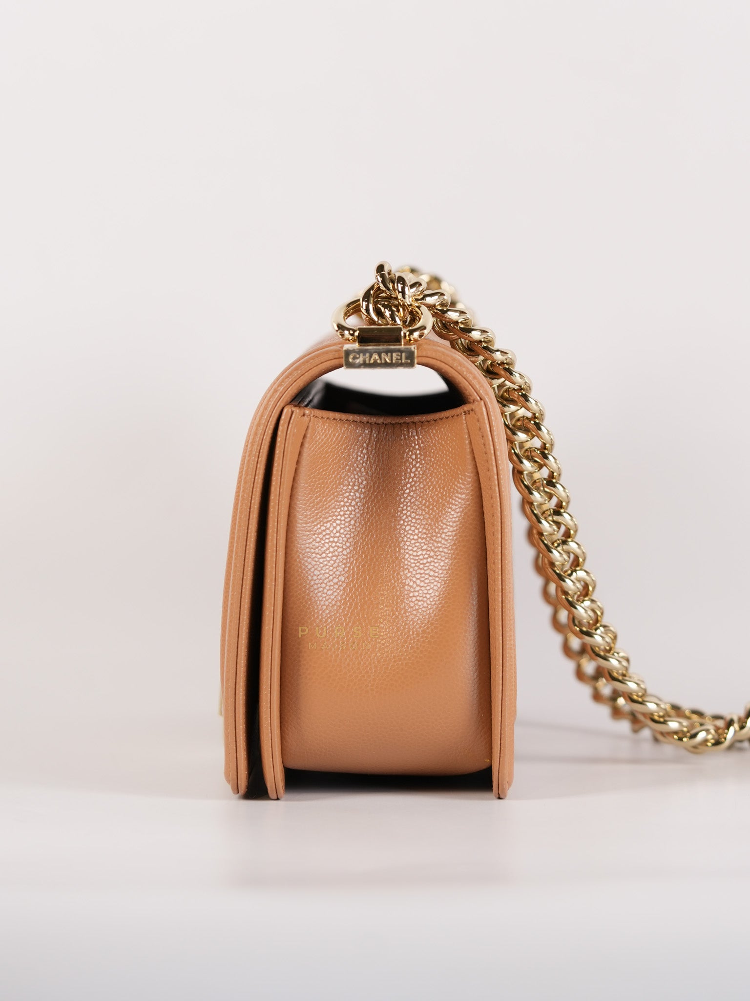 21K Le Boy Old Medium in Brown Quilted Caviar Leather & Light Gold Hardware(Microchip) | Purse Maison Luxury Bags Shop
