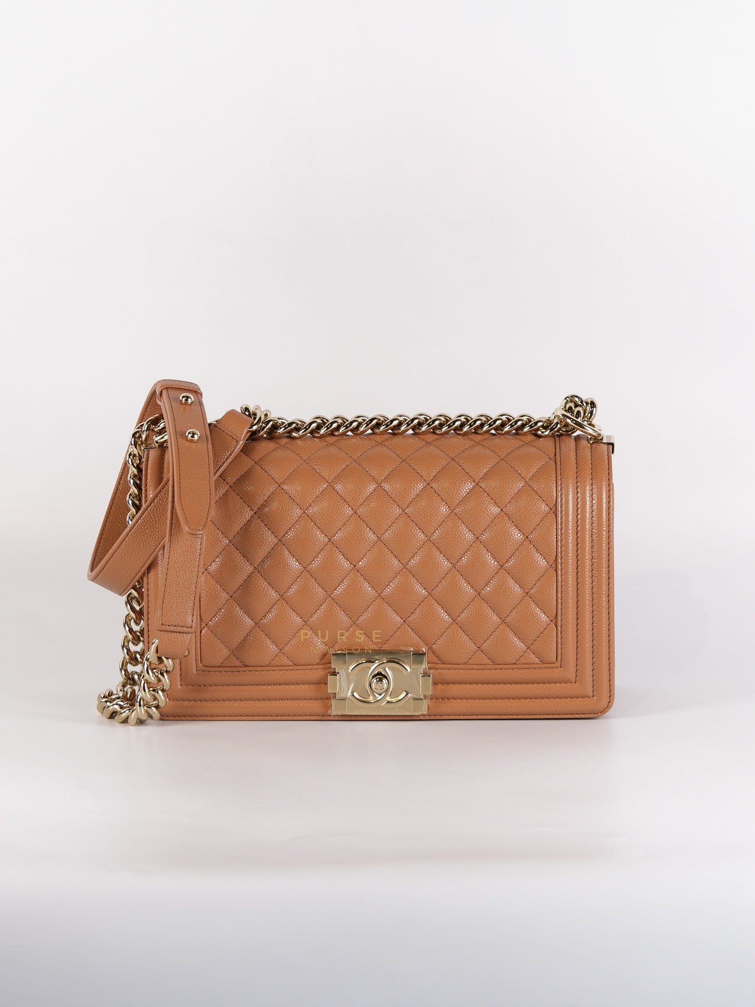 21K Le Boy Old Medium in Brown Quilted Caviar Leather & Light Gold Hardware(Microchip) | Purse Maison Luxury Bags Shop