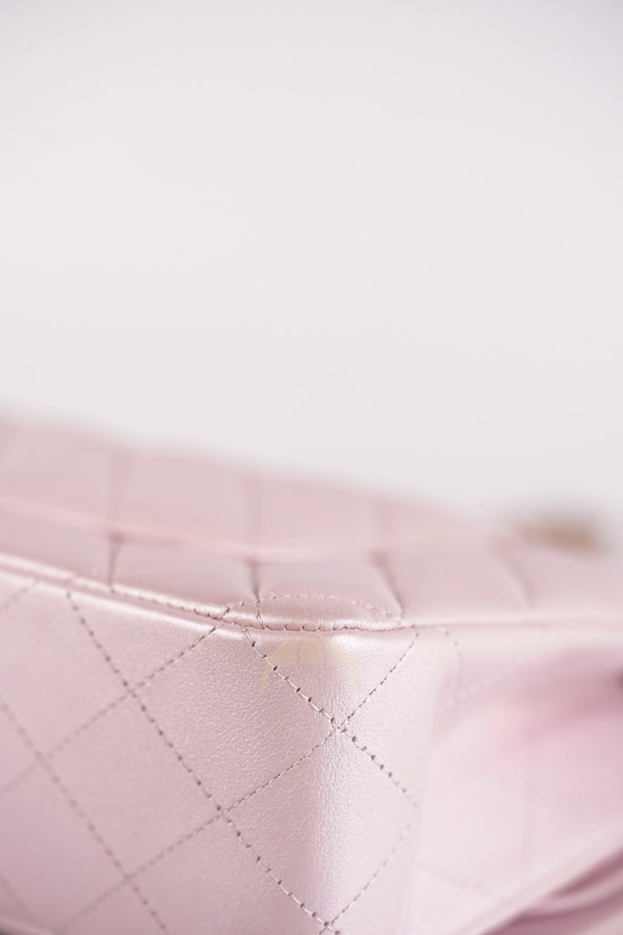 21S Classic Medium Double Flap in Rose Clair Iridescent Lambskin Leather and Light Gold Hardware Series 31 | Purse Maison Luxury Bags Shop